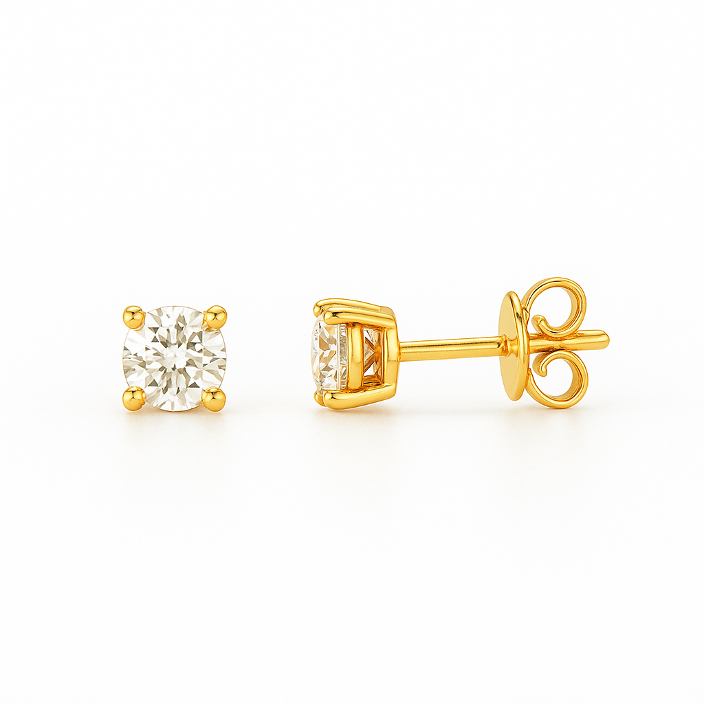 1.04ct Round Cut Natural Diamond Stud Earrings, 18ct Yellow Gold