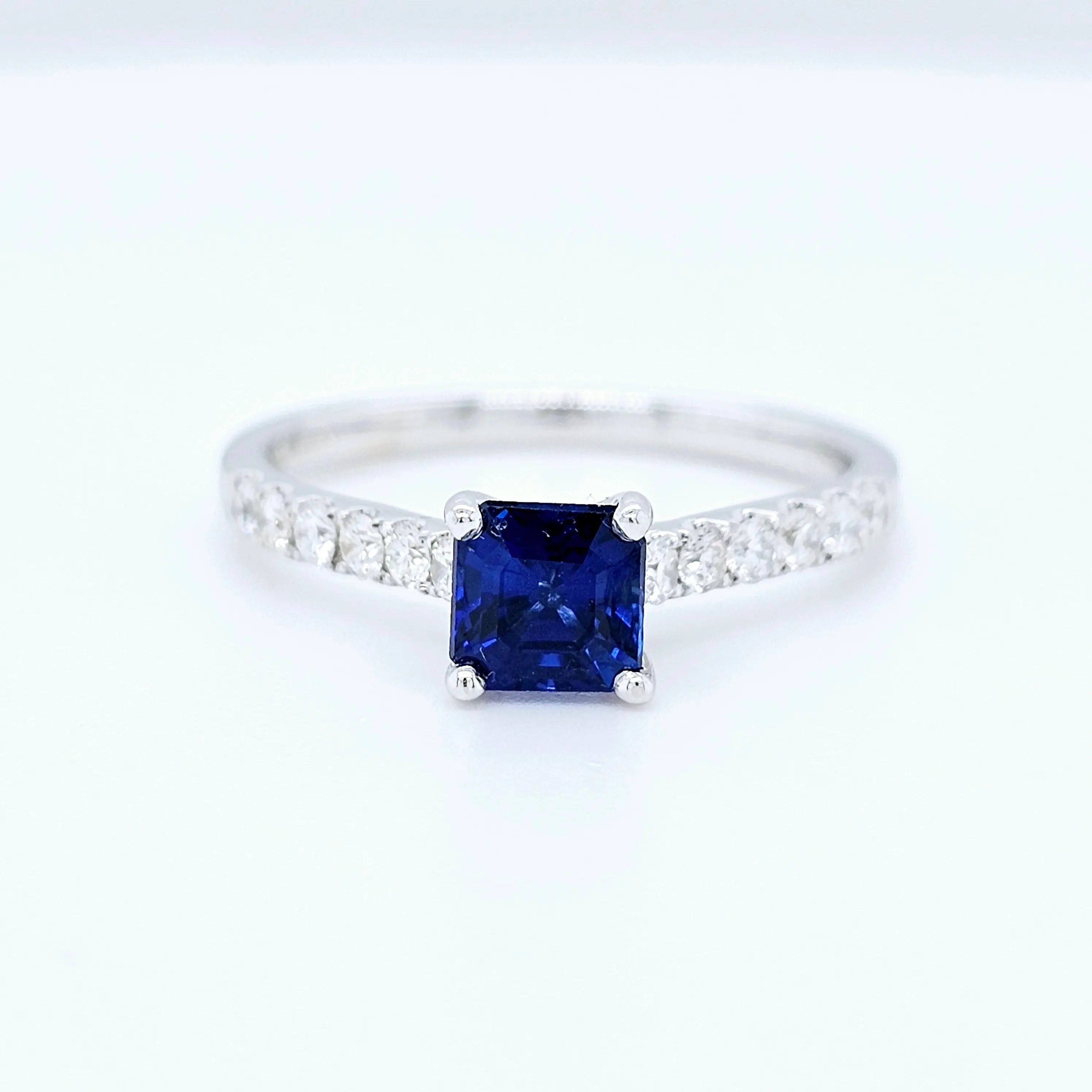 18k White Gold Blue Sapphire & Diamond Cathedral Engagement Ring – 0.83ct Sapphire, 0.20ct Chloe's Jewellers