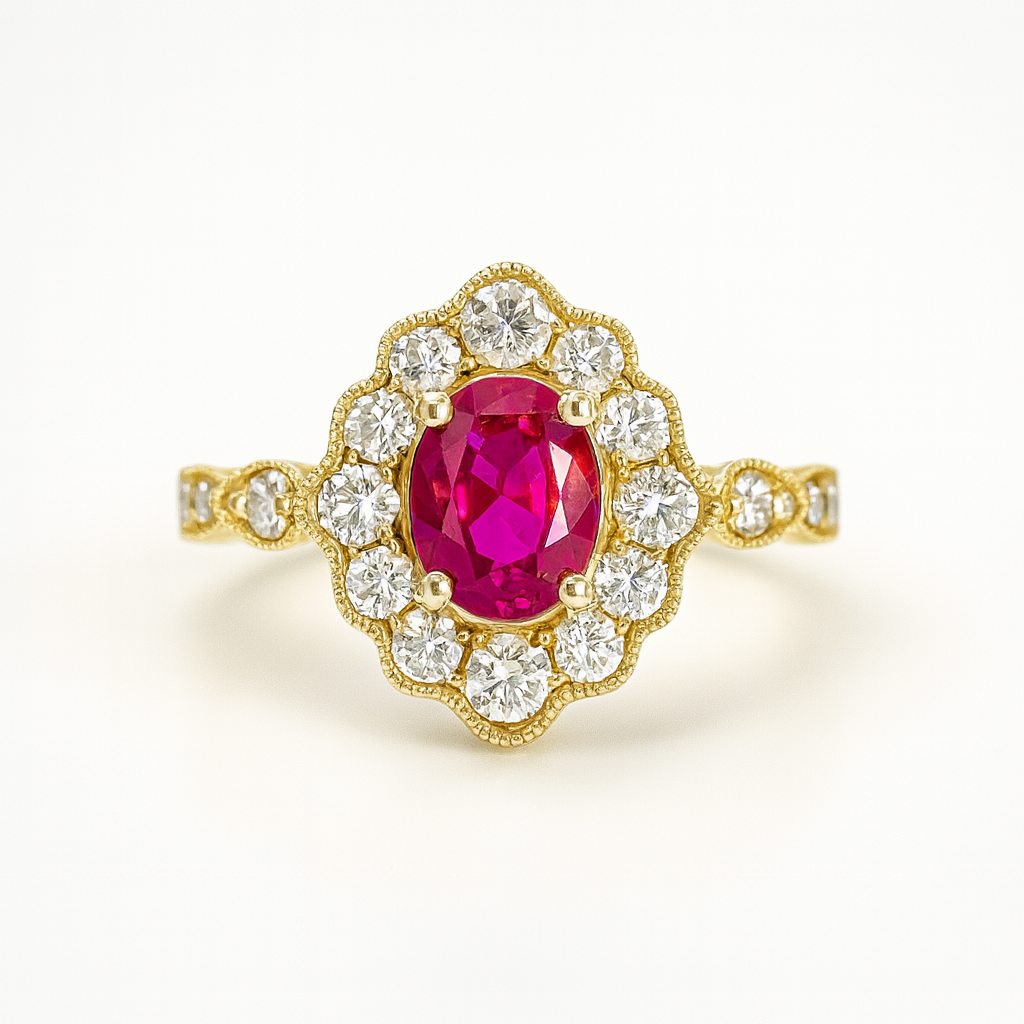1.01ct Burma Ruby Engagement Ring | F VS1 Diamonds | 18K Gold