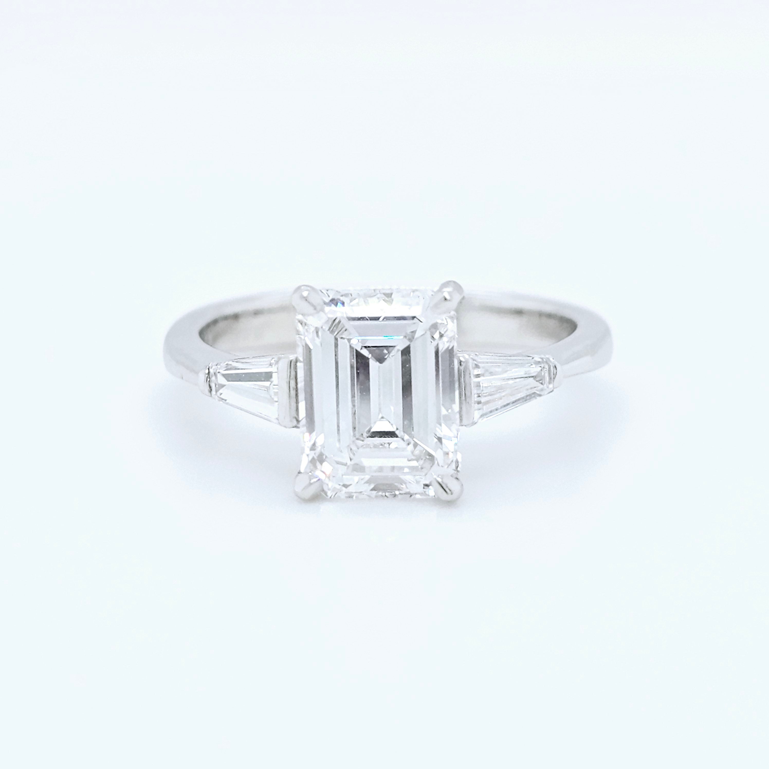 Platinum Emerald-Cut Diamond Three-Stone Engagement Ring – 1.57ct E/VVS1