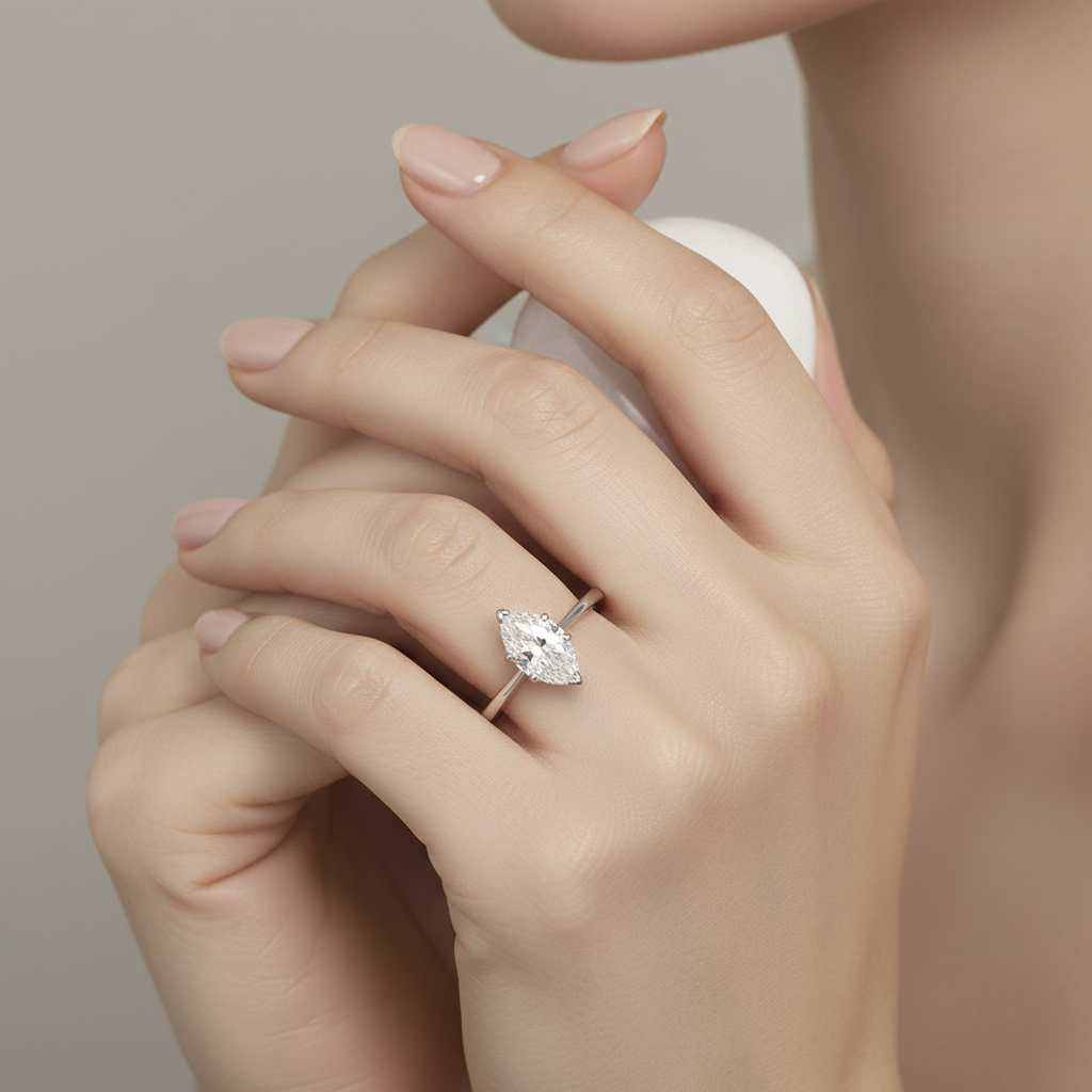 Platinum Marquise Diamond Solitaire Engagement Ring – 0.80ct H/VVS1