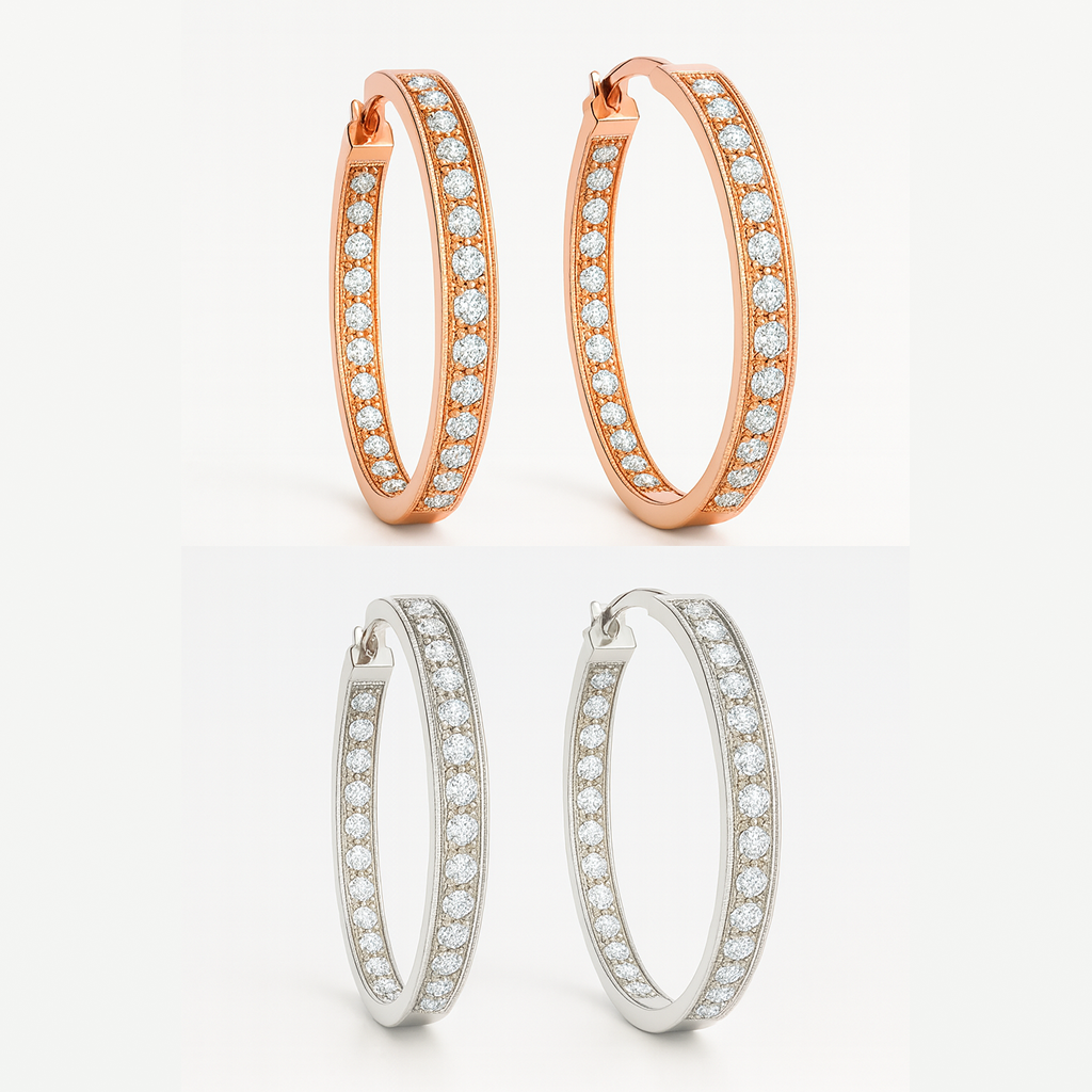 Pave set In Out Setting Diamond Gold Hoop Earring