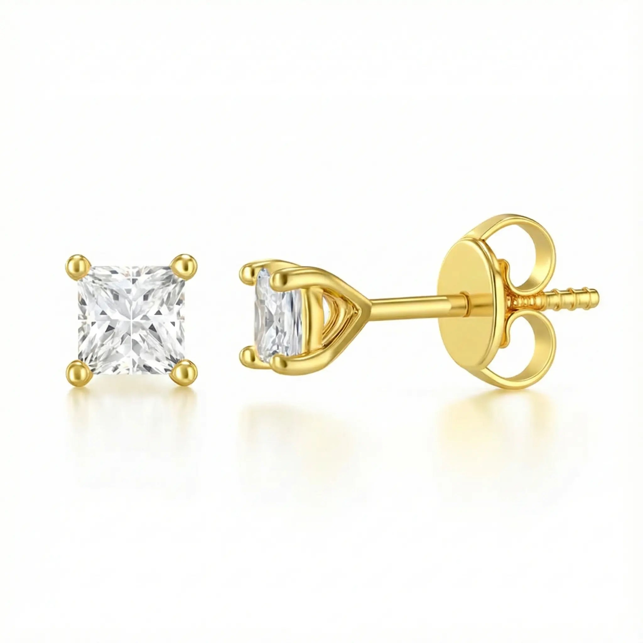 0.50ct Princess Cut Natural Diamond Stud Earrings, 18ct Yellow Gold Chloe's Jewellers