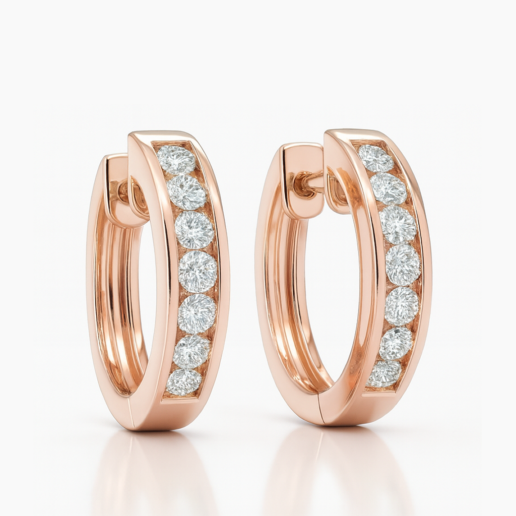 18K White Gold Channel Set Hoop Diamond Earrings 0.42CT