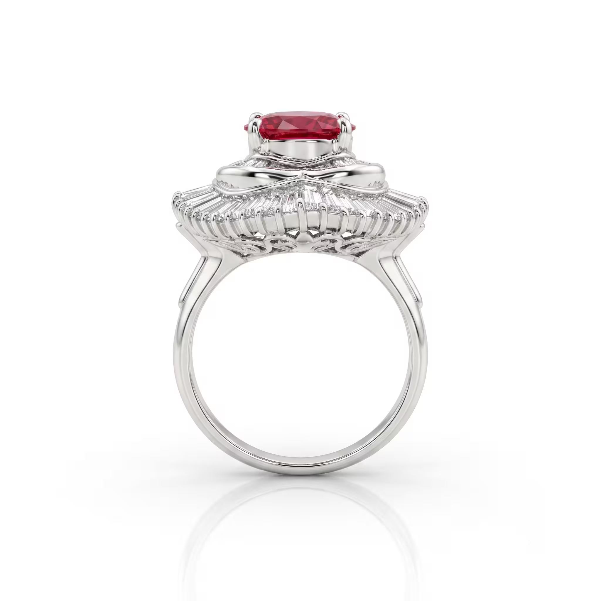 3.33ct Oval Shape Thai Ruby Halo Set Engagement Ring - Platinum