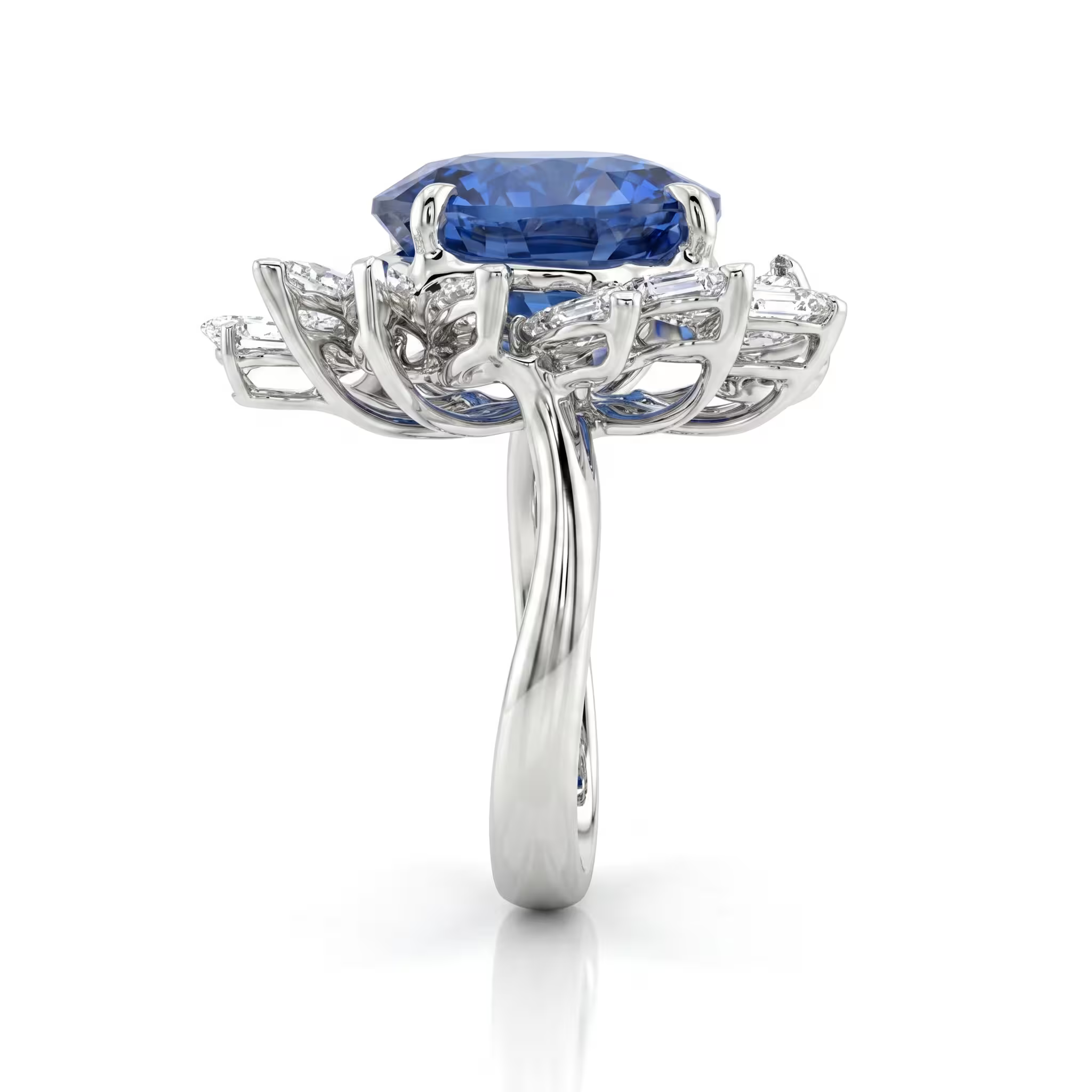 10.15ct Round Cut Sri Lanka Blue Sapphire Engagement Ring - 18K Gold Chloe's Jewellers