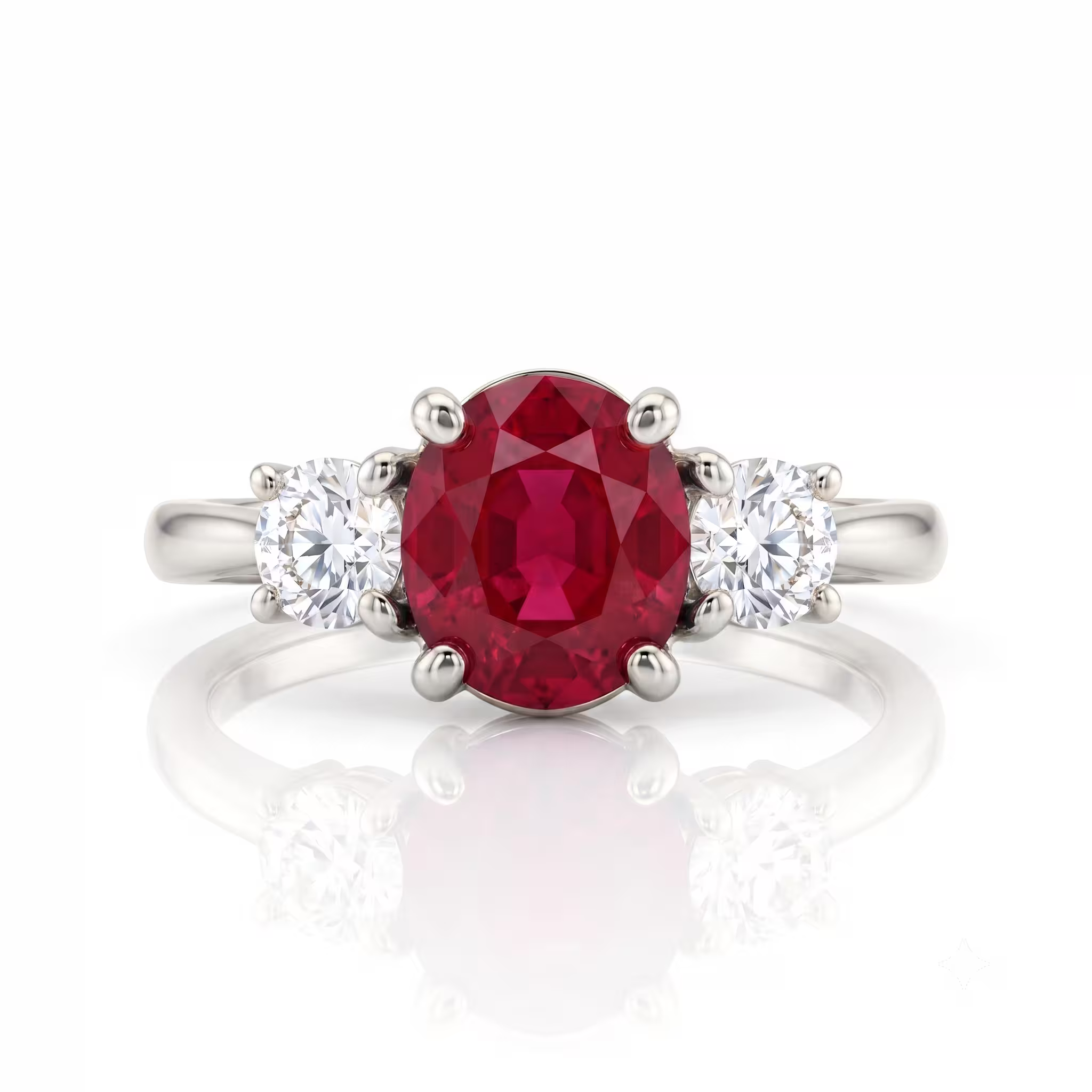 1.55ct Oval Cut Burma No Heat Ruby Trilogy Engagement Ring - 18k Gold