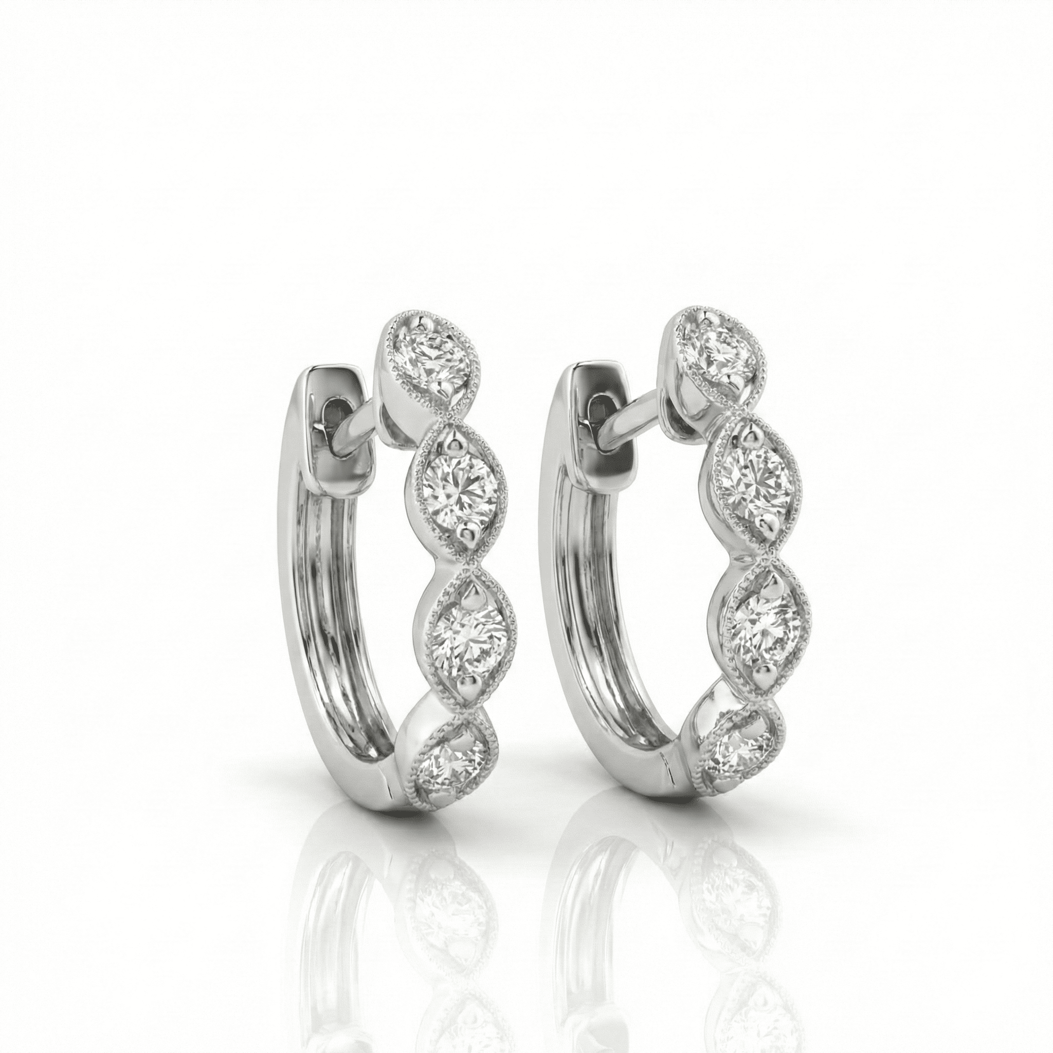 18K White Gold Brilliant Cut Diamond Round Hoop Earrings 0.42CT