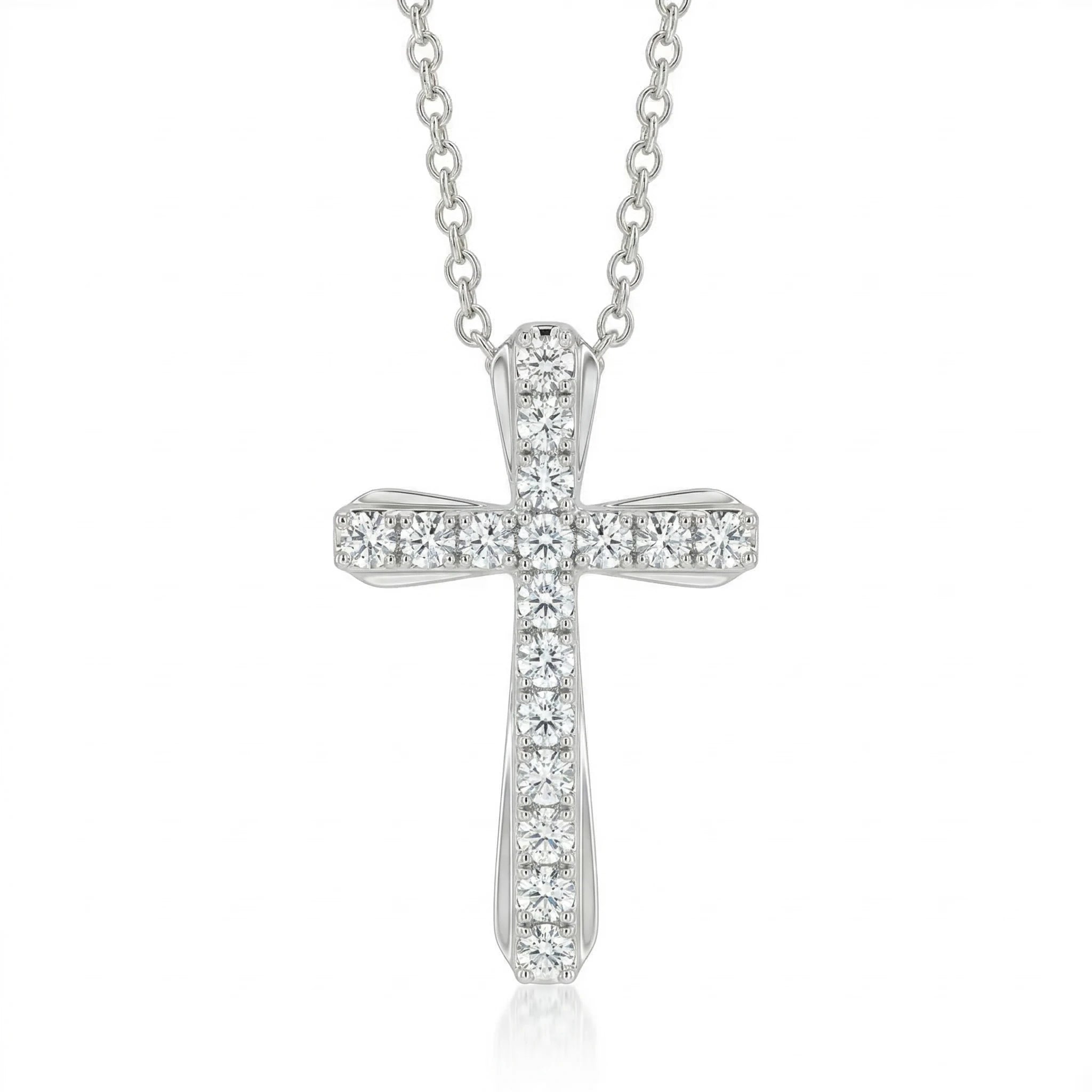 0.25ct Natural Diamond Cross Pendant Necklace in 18K White Gold