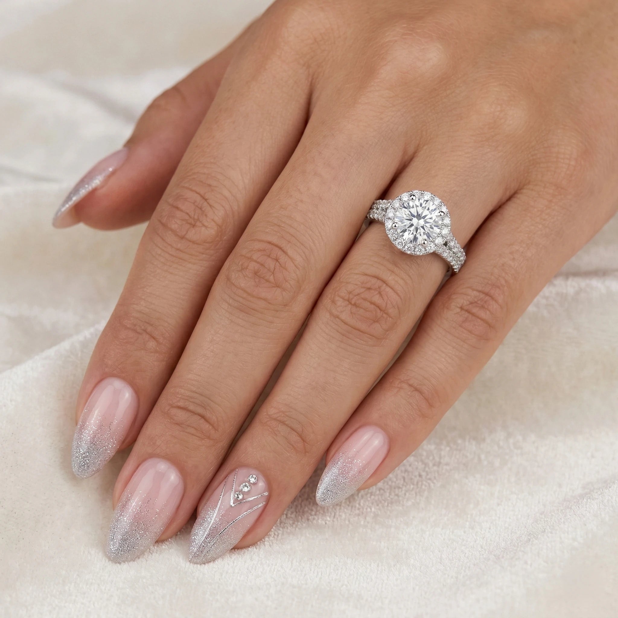 0.43ct GIA Round Cut Natural Diamond Halo Setting Engagement Ring, D / VS1 Chloe's Jewellers