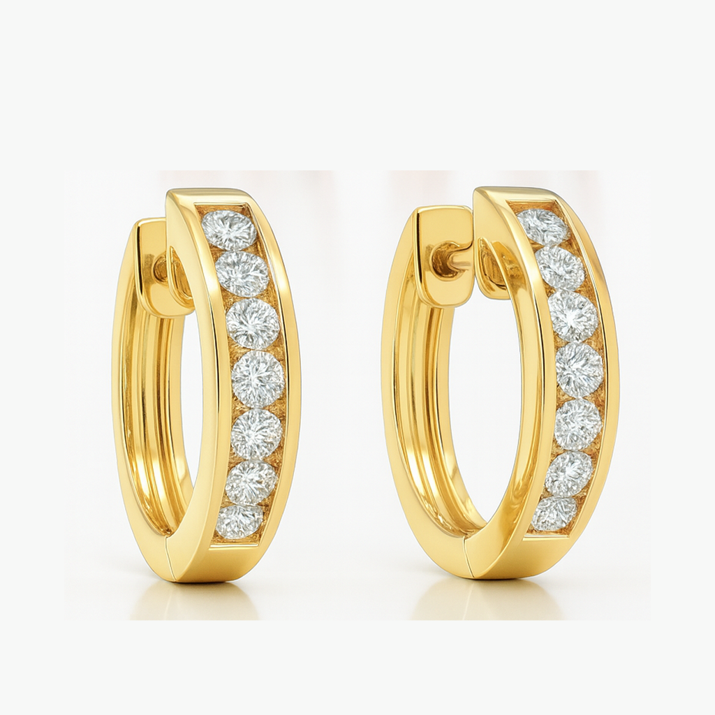 18K White Gold Channel Set Hoop Diamond Earrings 0.42CT