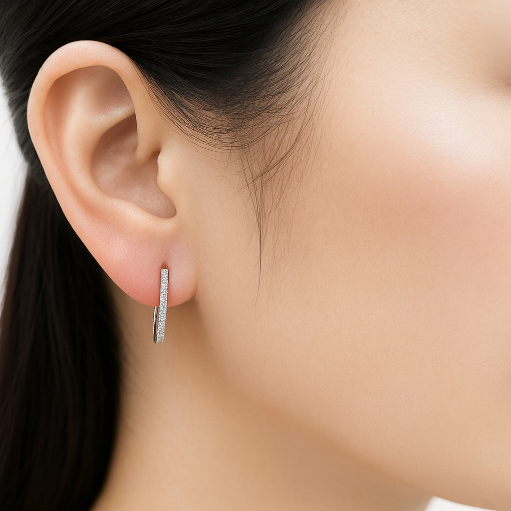 18K White Gold Grain Set Circle Hoop Diamond Earrings 0.18CT