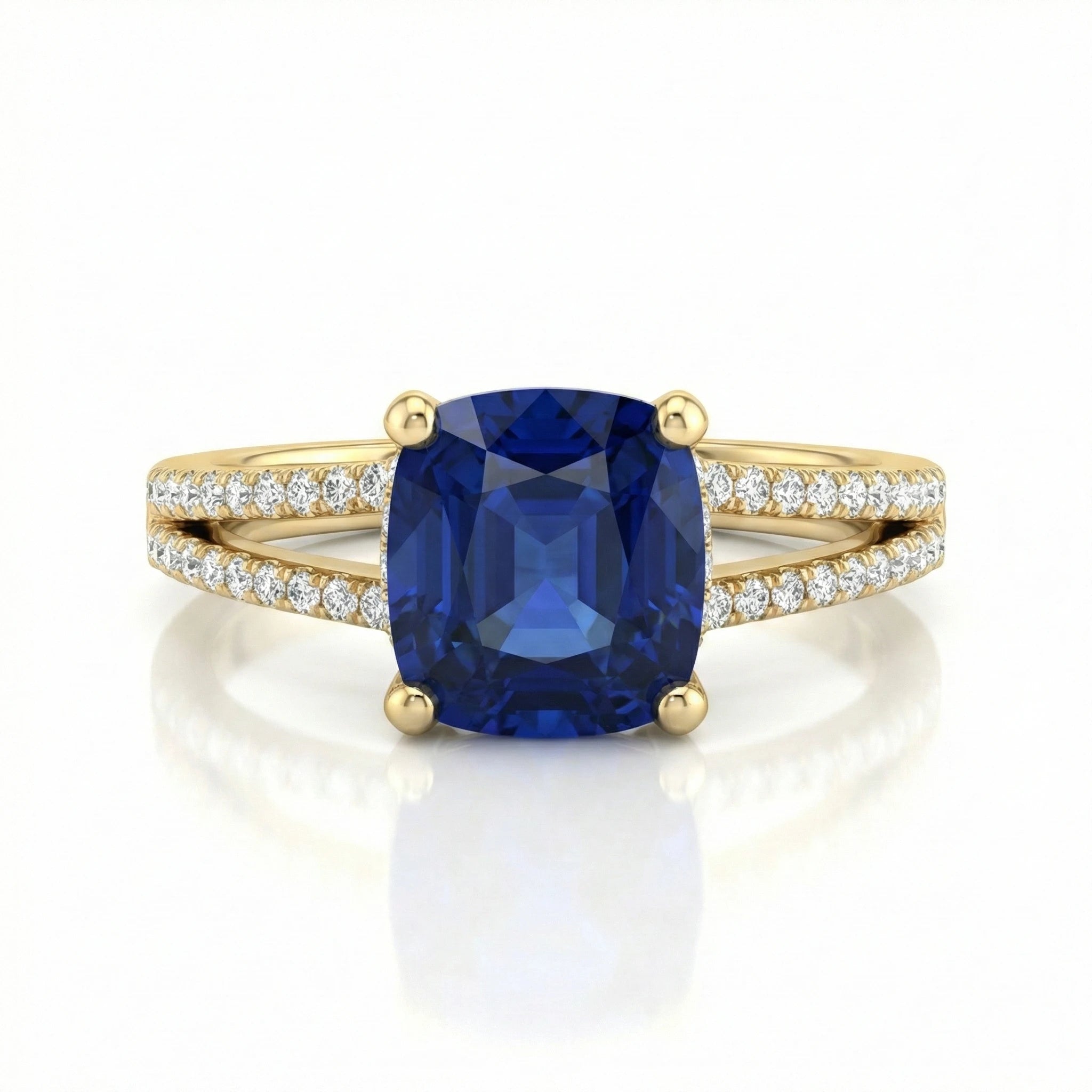 1.70ct Cushion Cut Blue Sapphire Engagement Ring with Split Shank