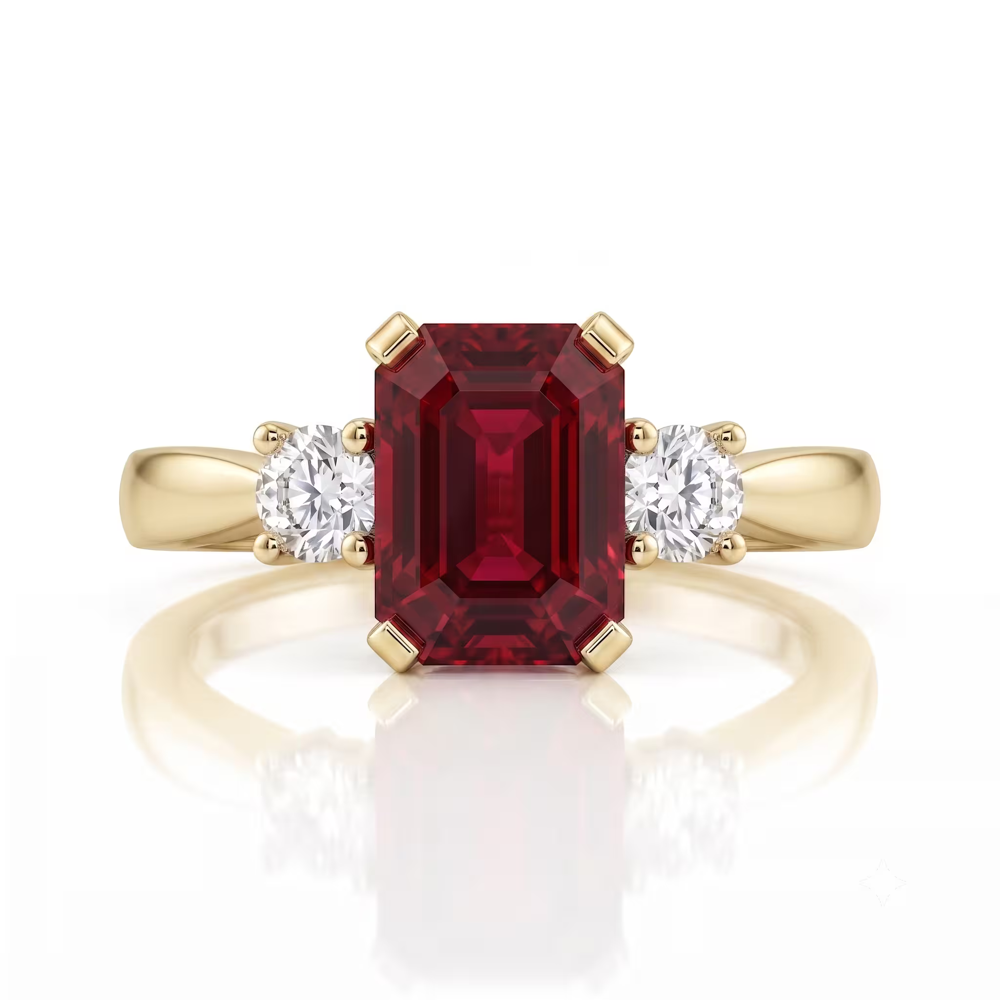 1.25ct Emerald Cut Burma Ruby Trilogy Engagement Ring - Platinum