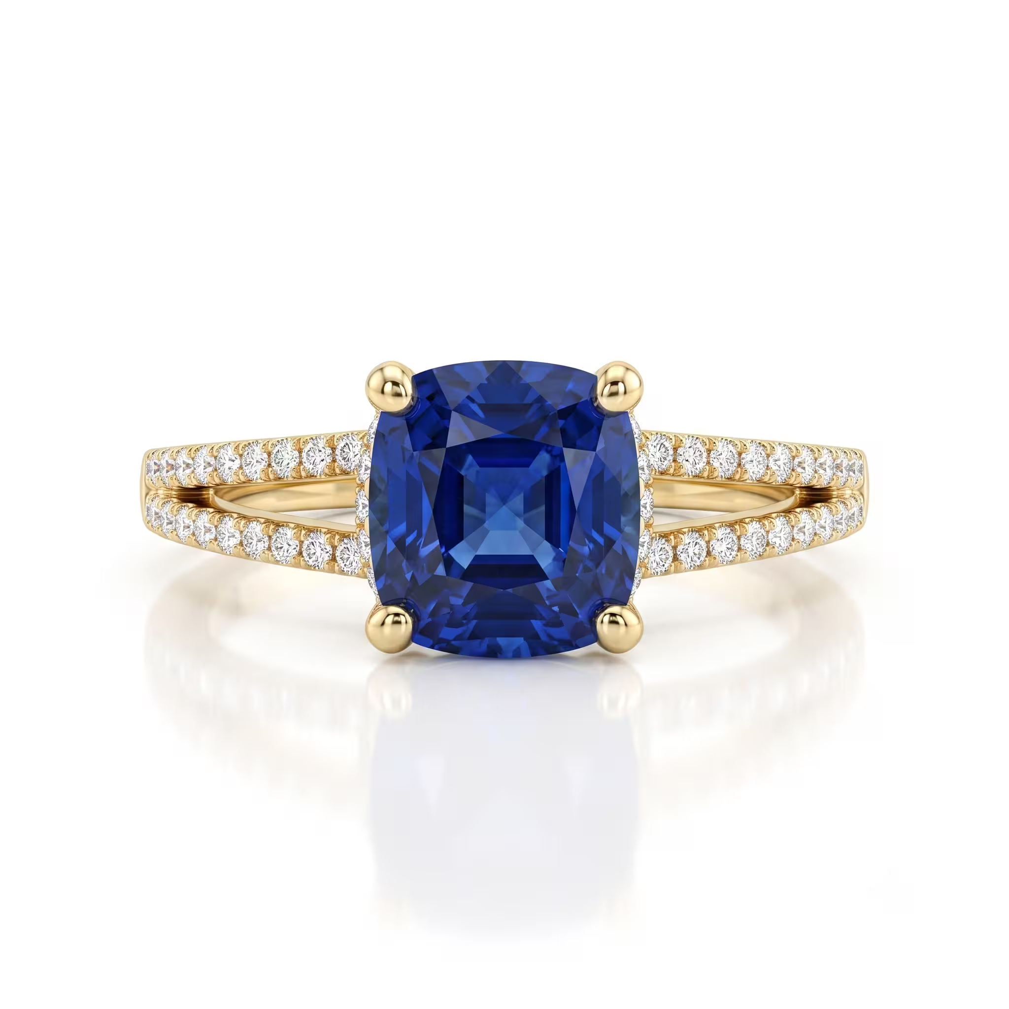1.70ct Cushion Cut Blue Sapphire Engagement Ring with Split Shank Chloe's Jewellers