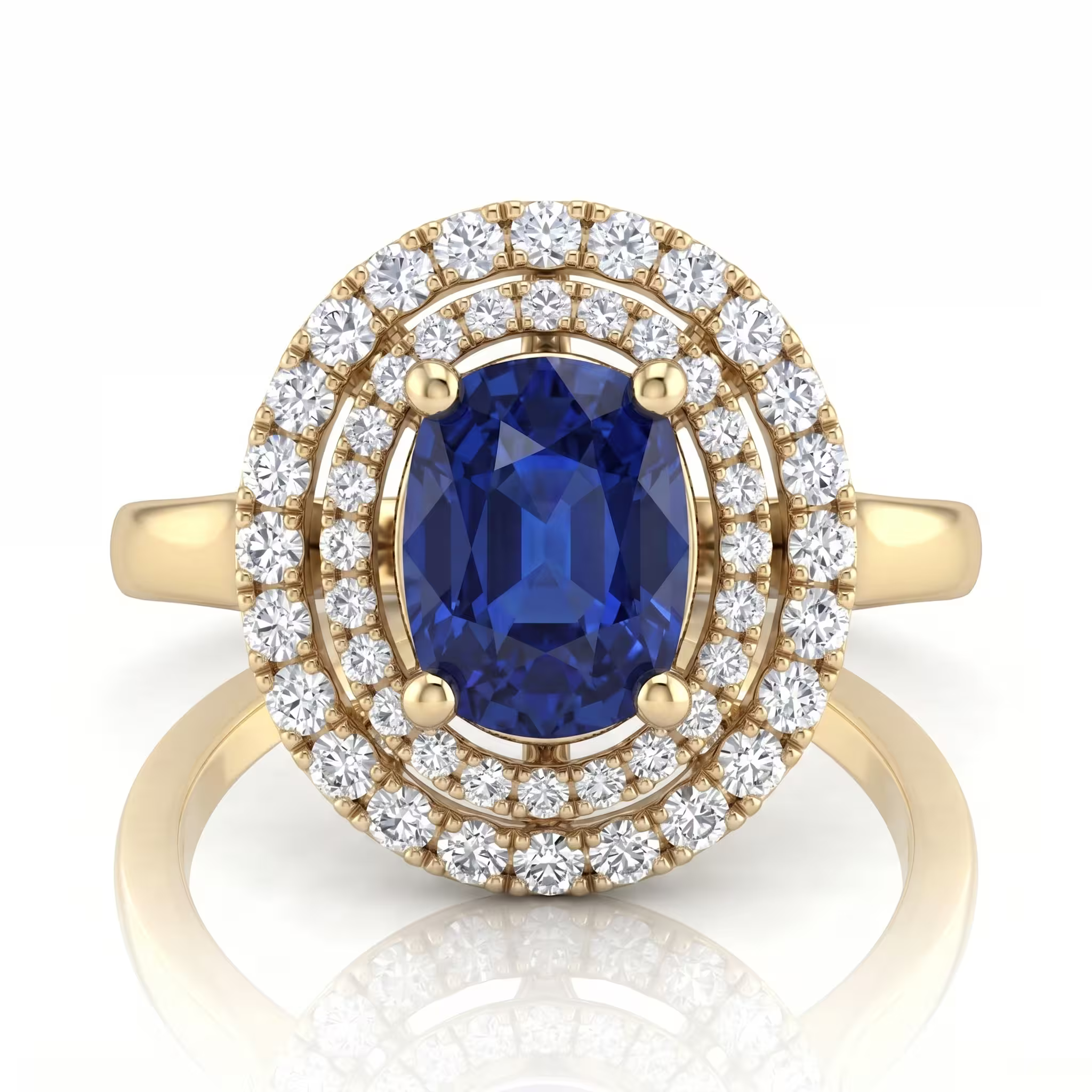 1.47ct Oval Cut Blue Sapphire Halo Setting Engagement Ring - 18K Gold Chloe's Jewellers
