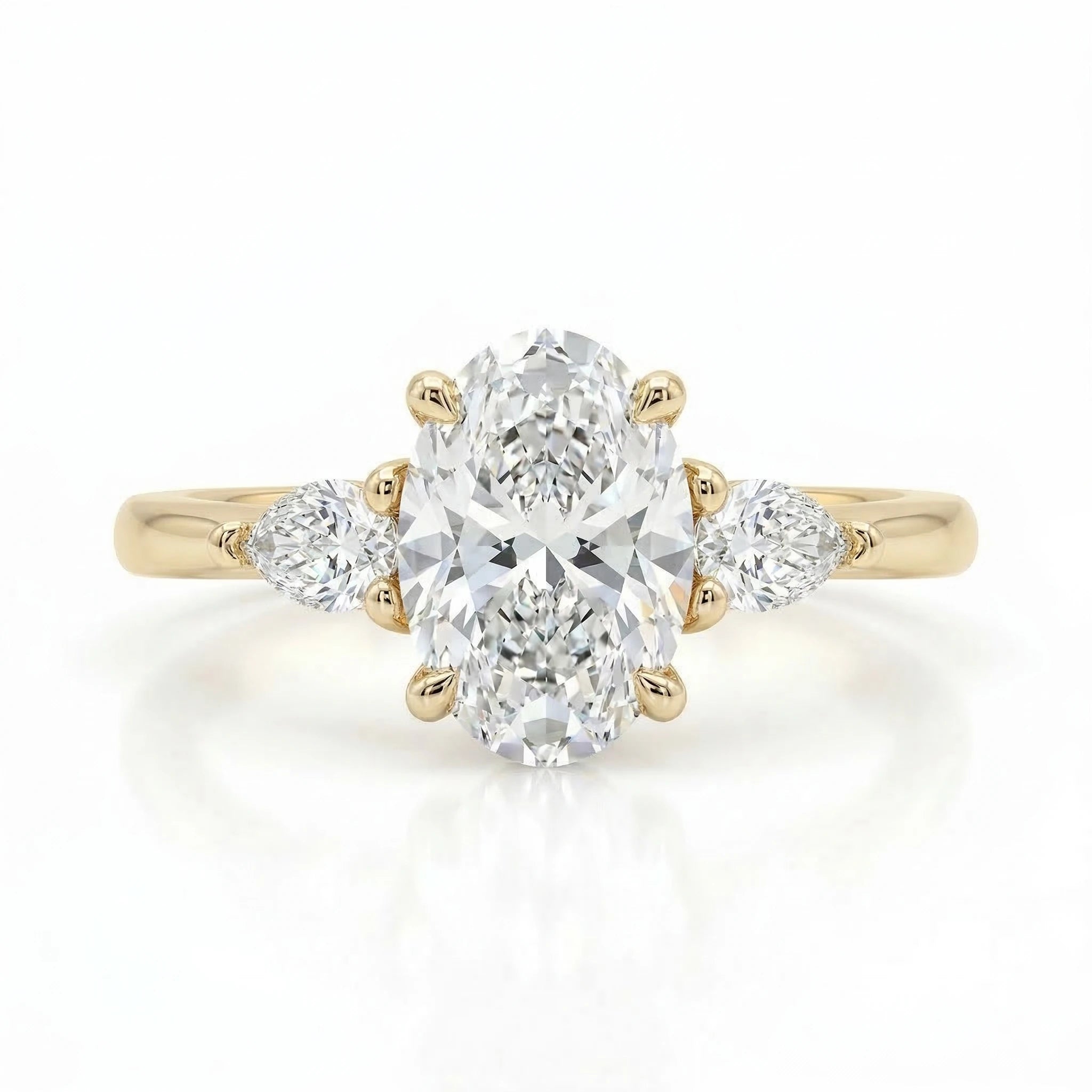 0.93ct GIA Oval Cut Natural Diamond Engagement Ring Two Side Pear Stone