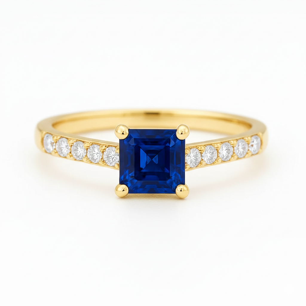 18k White Gold Blue Sapphire & Diamond Cathedral Engagement Ring – 0.83ct Sapphire, 0.20ct
