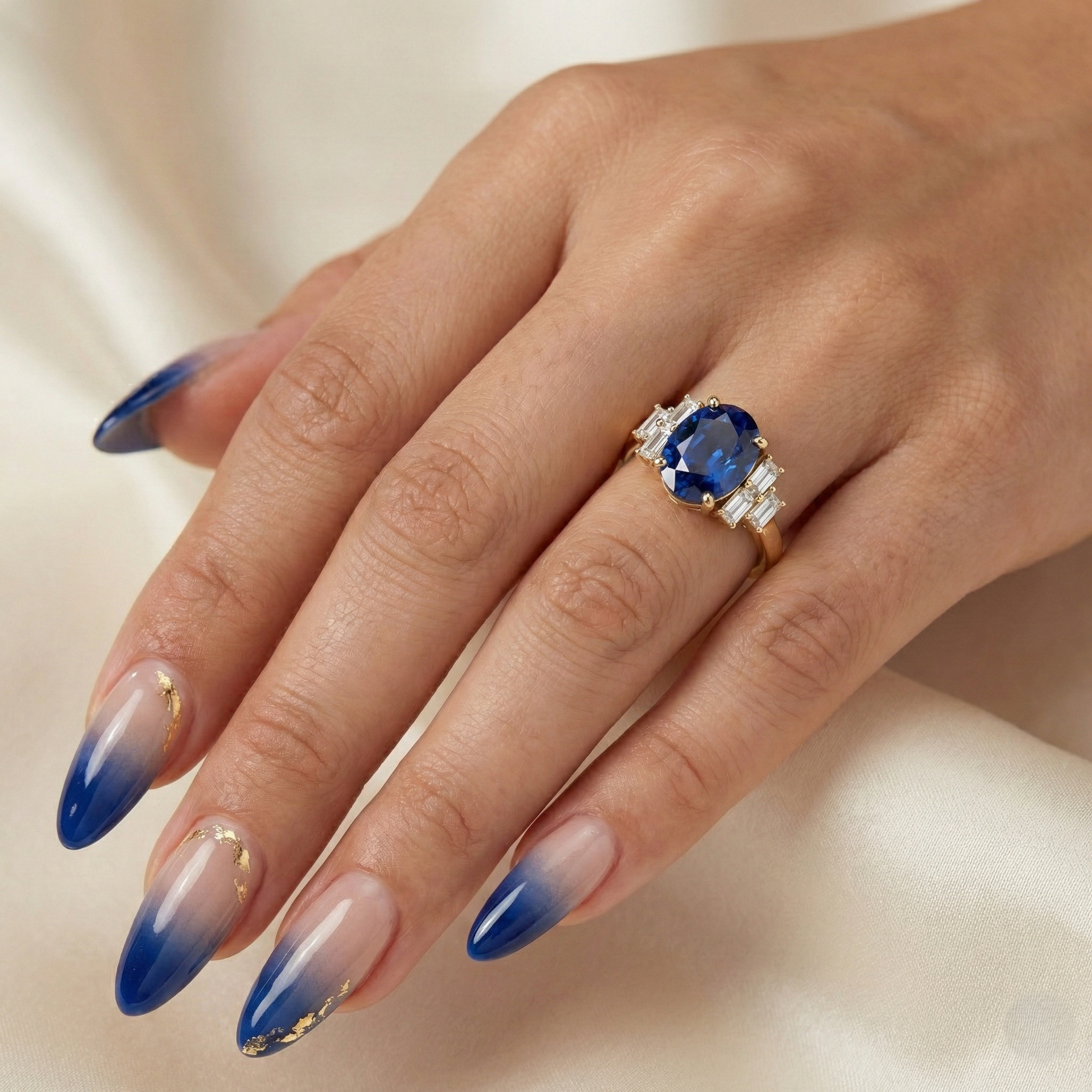 1.85ct Oval Cut Blue Sapphire Engagement Ring with Side Stones