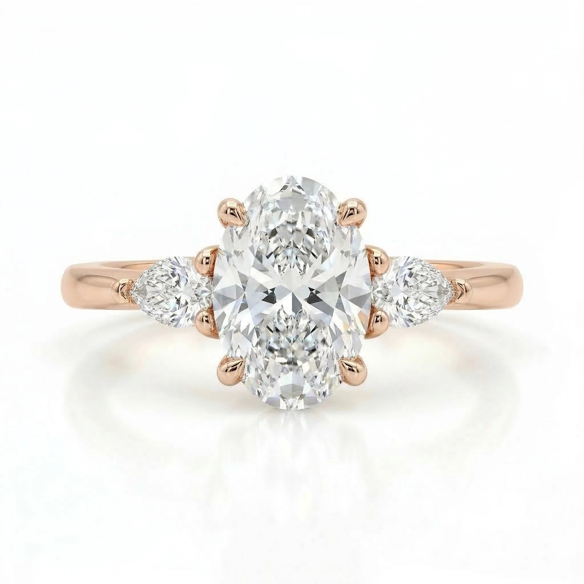 0.93ct GIA Oval Cut Natural Diamond Engagement Ring Two Side Pear Stone