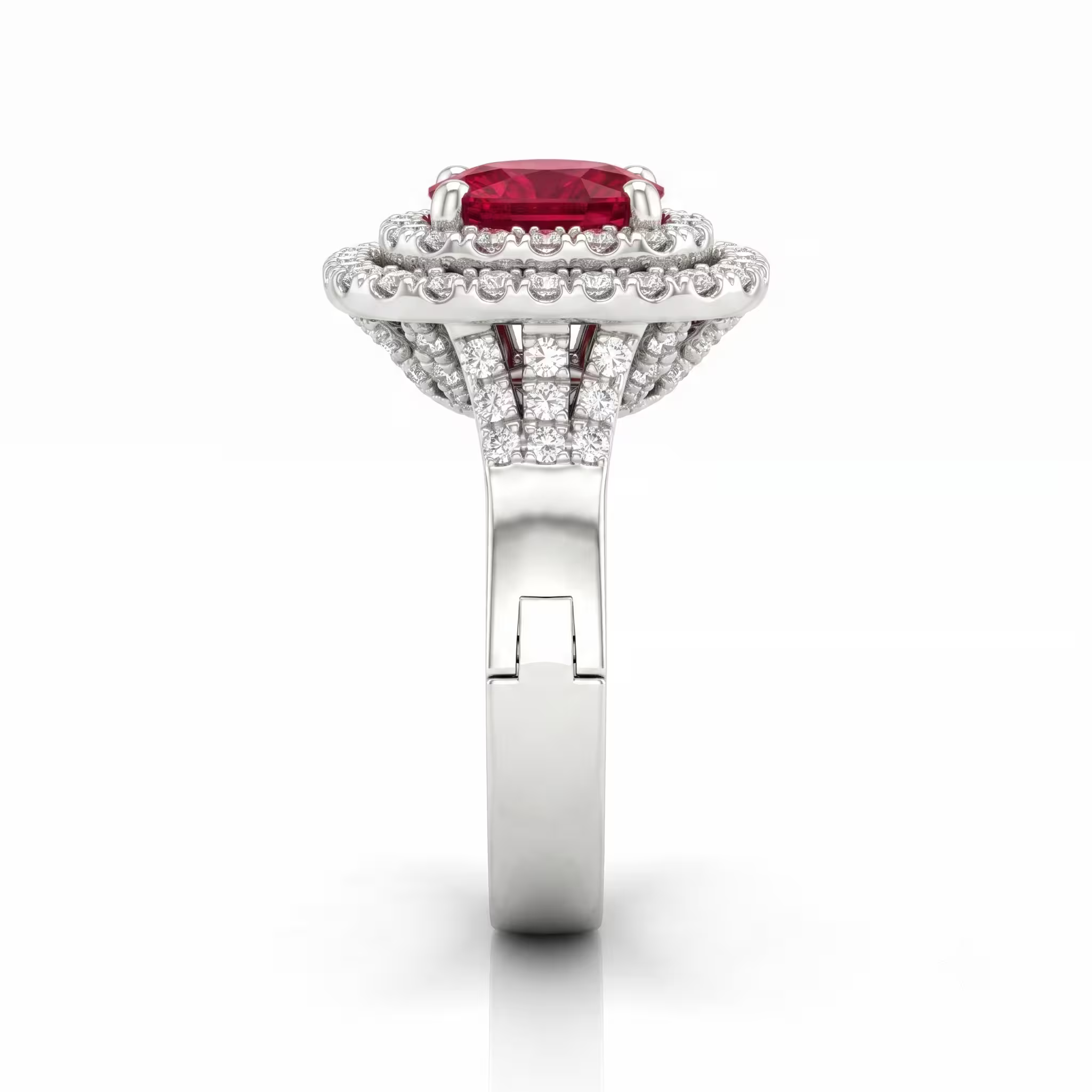 1.40ct Oval Shape African Ruby Double Halo Set Ring Chloe's Jewellers