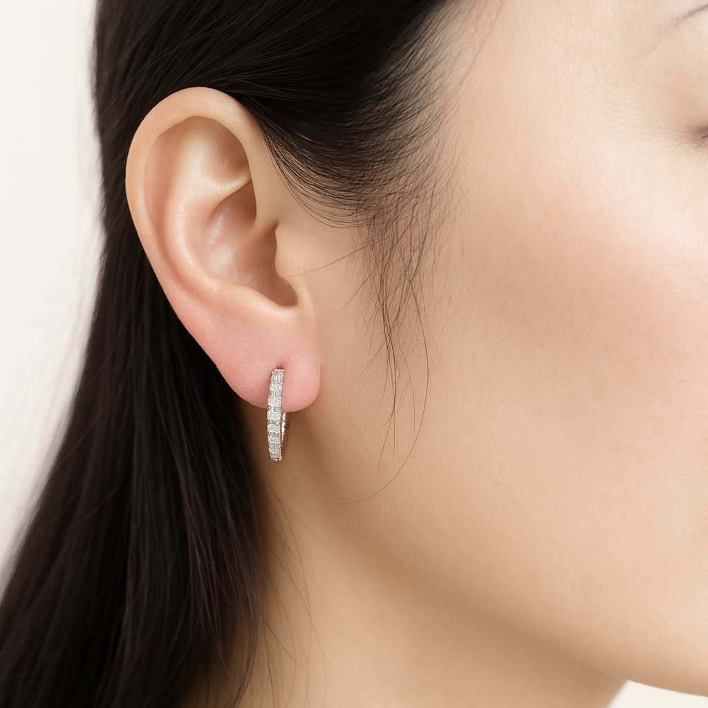 18K White Gold Claw Set Twisted Design Round Diamond Hoop Earrings 0.29CT