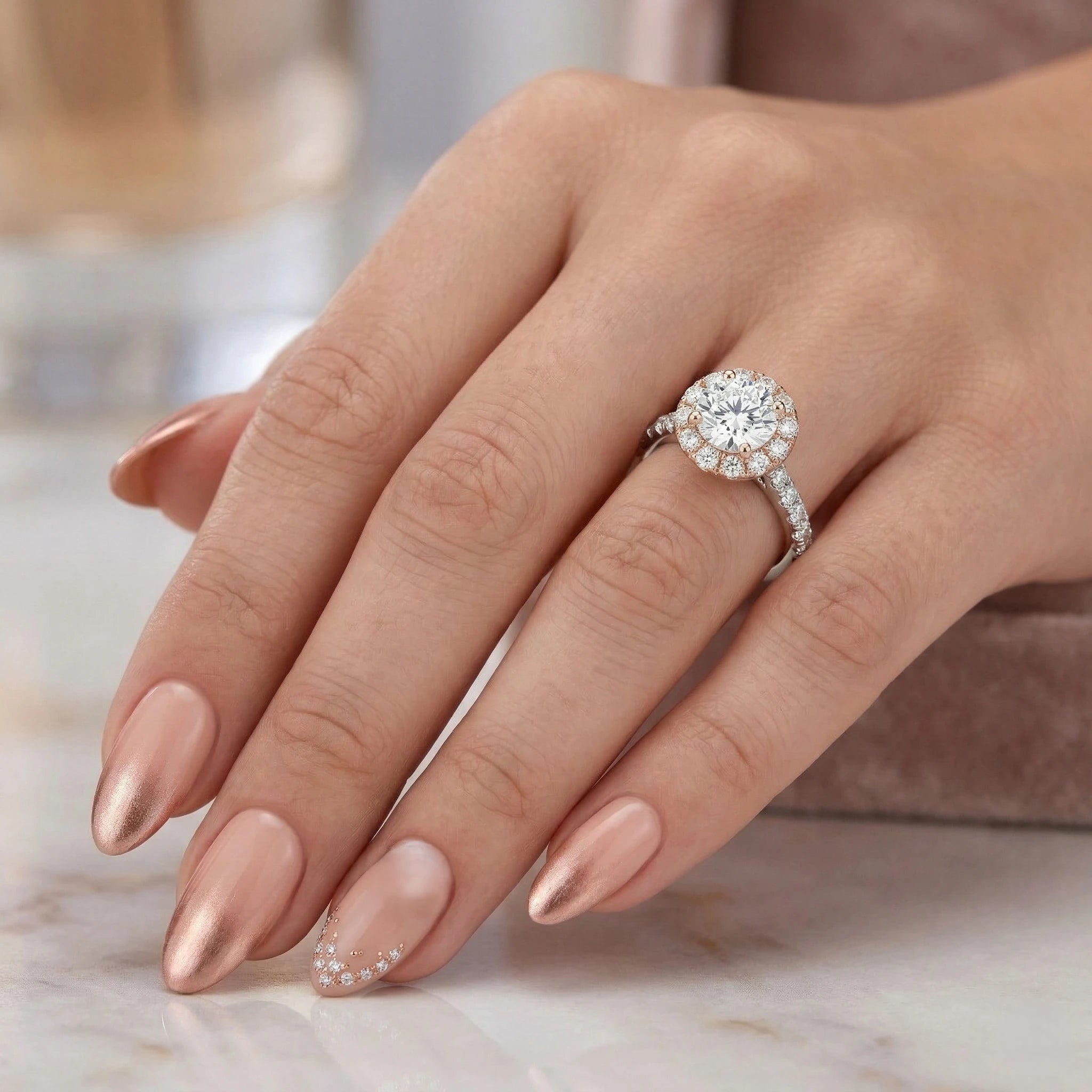 1.26ct Round Cut Natural Diamond Halo Setting Engagement Ring Chloe's Jewellers