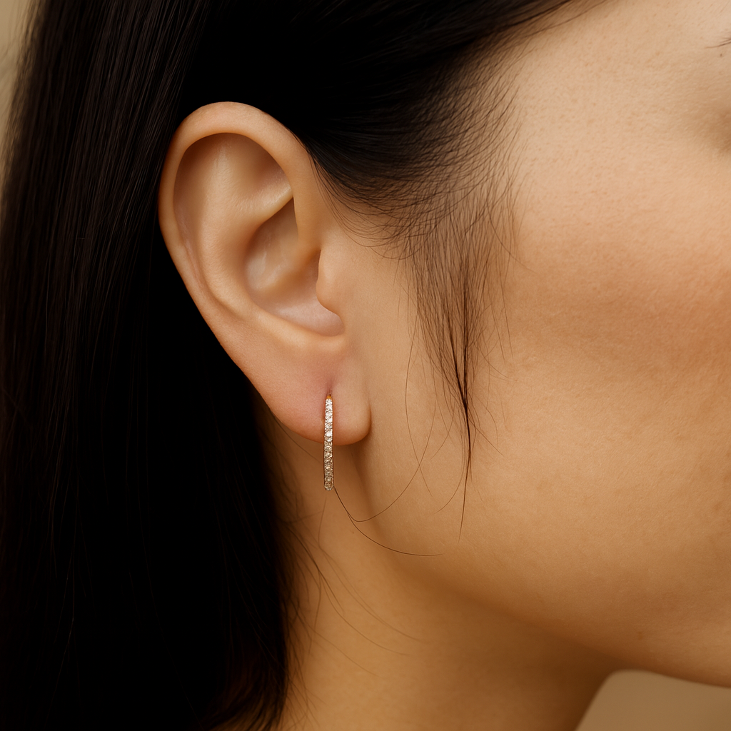 Grain Set Oval Hoop Diamond Earrings 0.20CT