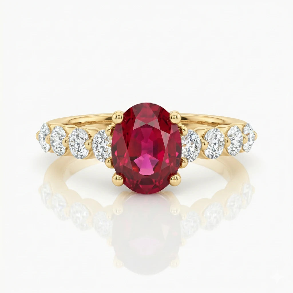 1.08ct Oval Shape Burma Ruby Engagement Ring, 18K Gold Chloe's Jewellers