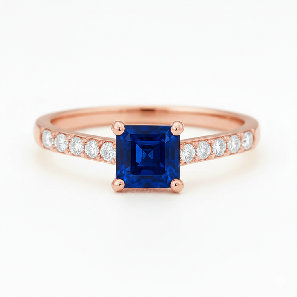 18k White Gold Blue Sapphire & Diamond Cathedral Engagement Ring – 0.83ct Sapphire, 0.20ct