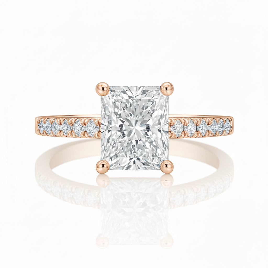 Natural Emerald Cut Diamond Cathedral Setting Engagement Ring 1.00CT