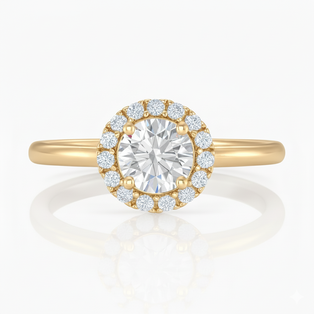 Poppy Round Halo Diamond Engagement Ring – 18K Gold or Platinum