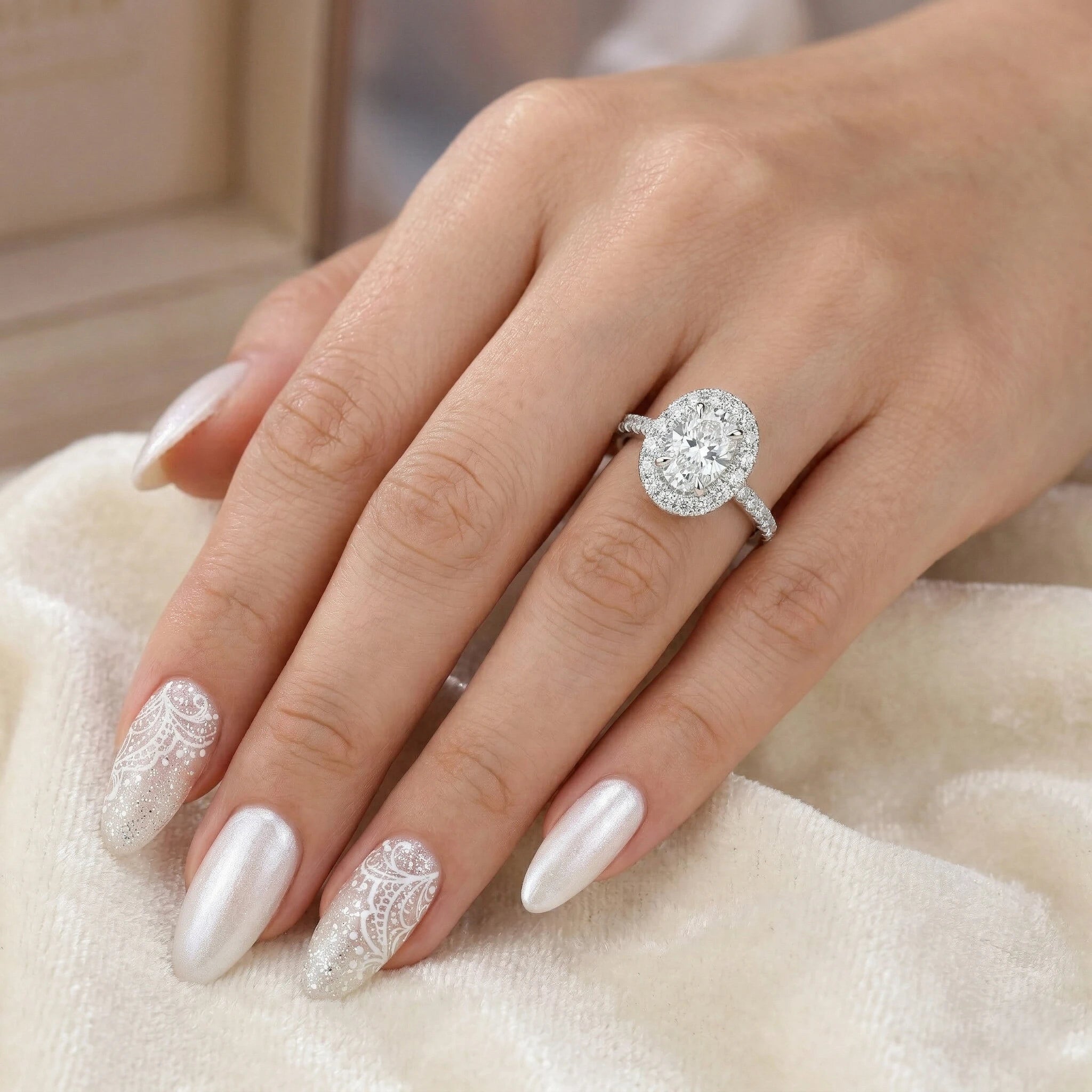 0.52ct GIA Natural Oval Cut Halo Setting Engagement Ring