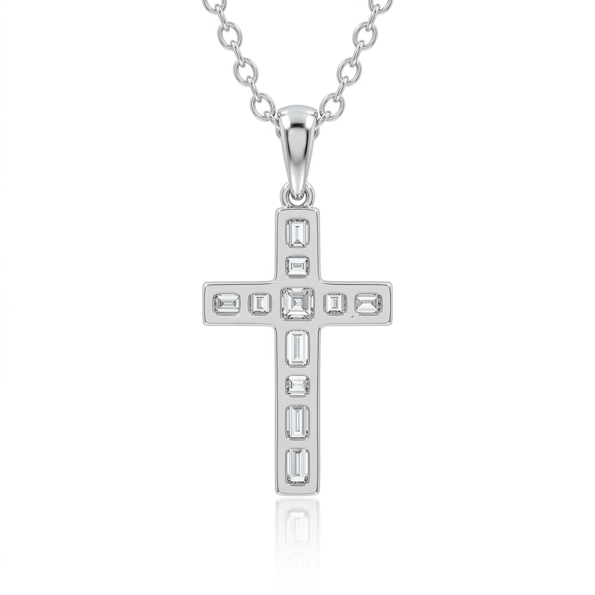 0.20ct Mix Round & Baguette Natural Diamond Cross Pendant Necklace in 18K White Gold Chloe's Jewellers