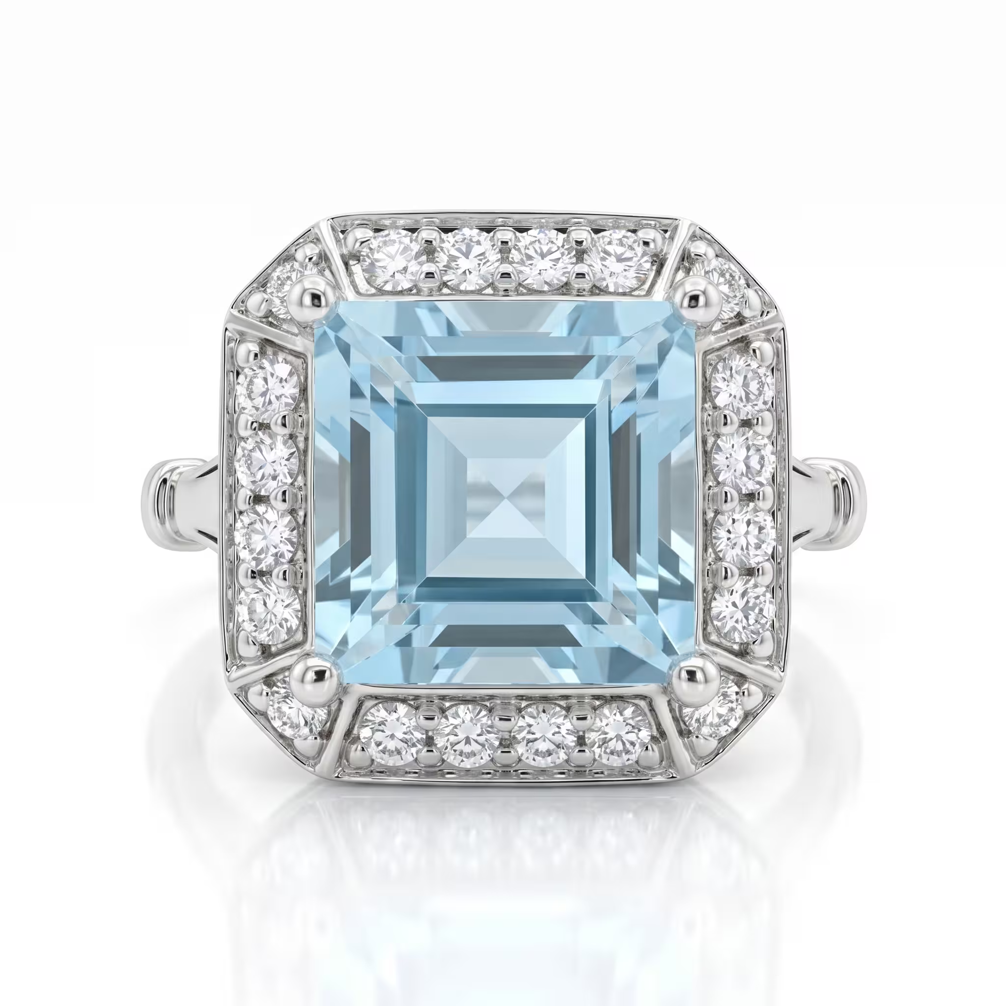 2.50ct Square Cut Aquamarine Stone Engagement Ring - 18K Gold