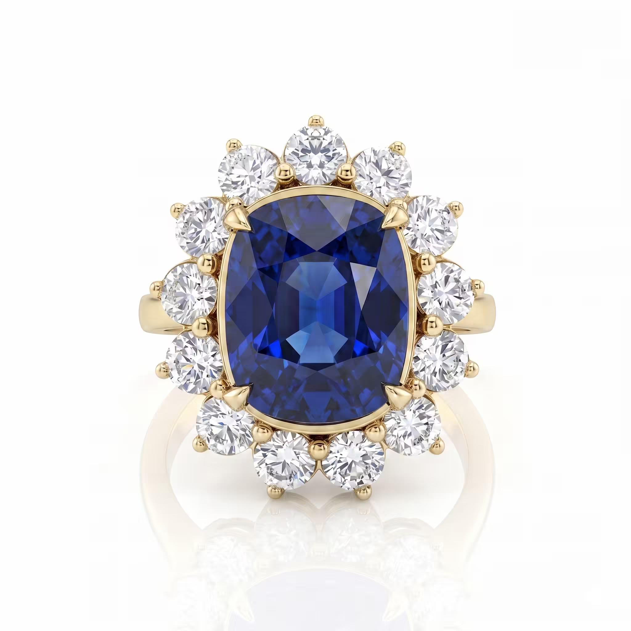 5.13ct Elongated Cushion Cut Sri Lanka Blue Sapphire Halo Setting Engagement Ring - Platinum Chloe's Jewellers