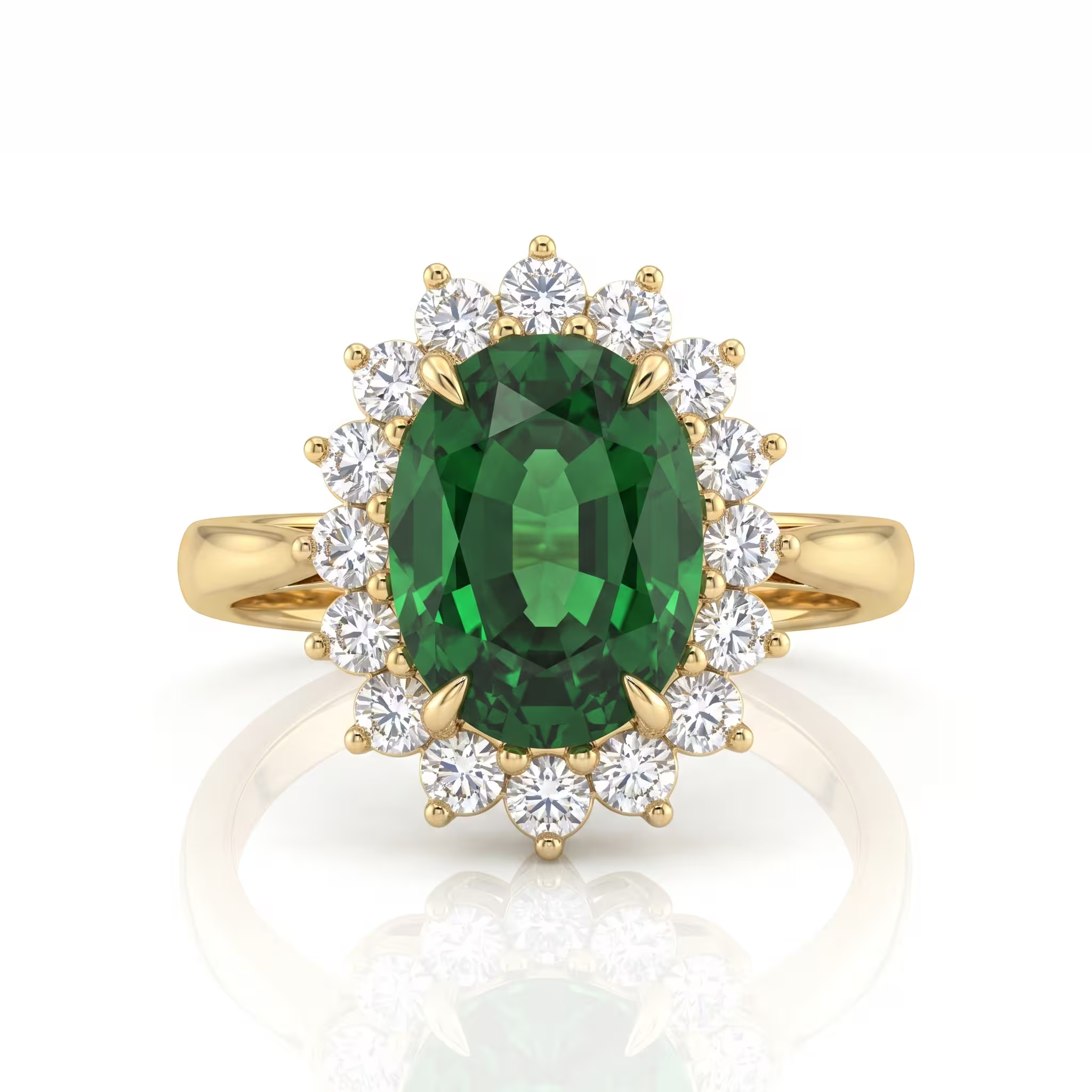 3.47ct Oval Cut Teal Sapphire Engagement Ring - 18K Gold