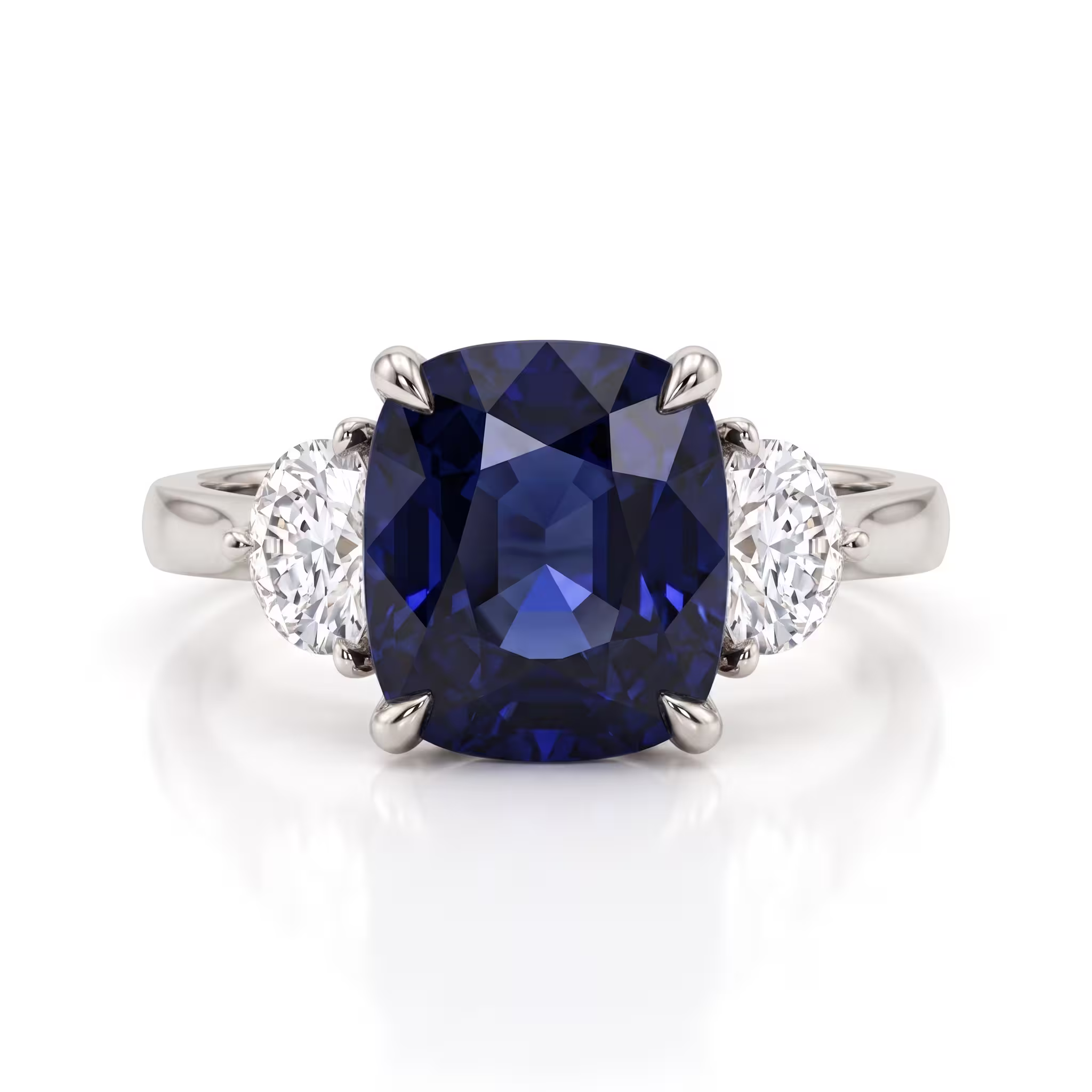 3.37ct Elongated Cushion Cut Sapphire Side Stone Engagement Ring - 18K Gold Chloe's Jewellers