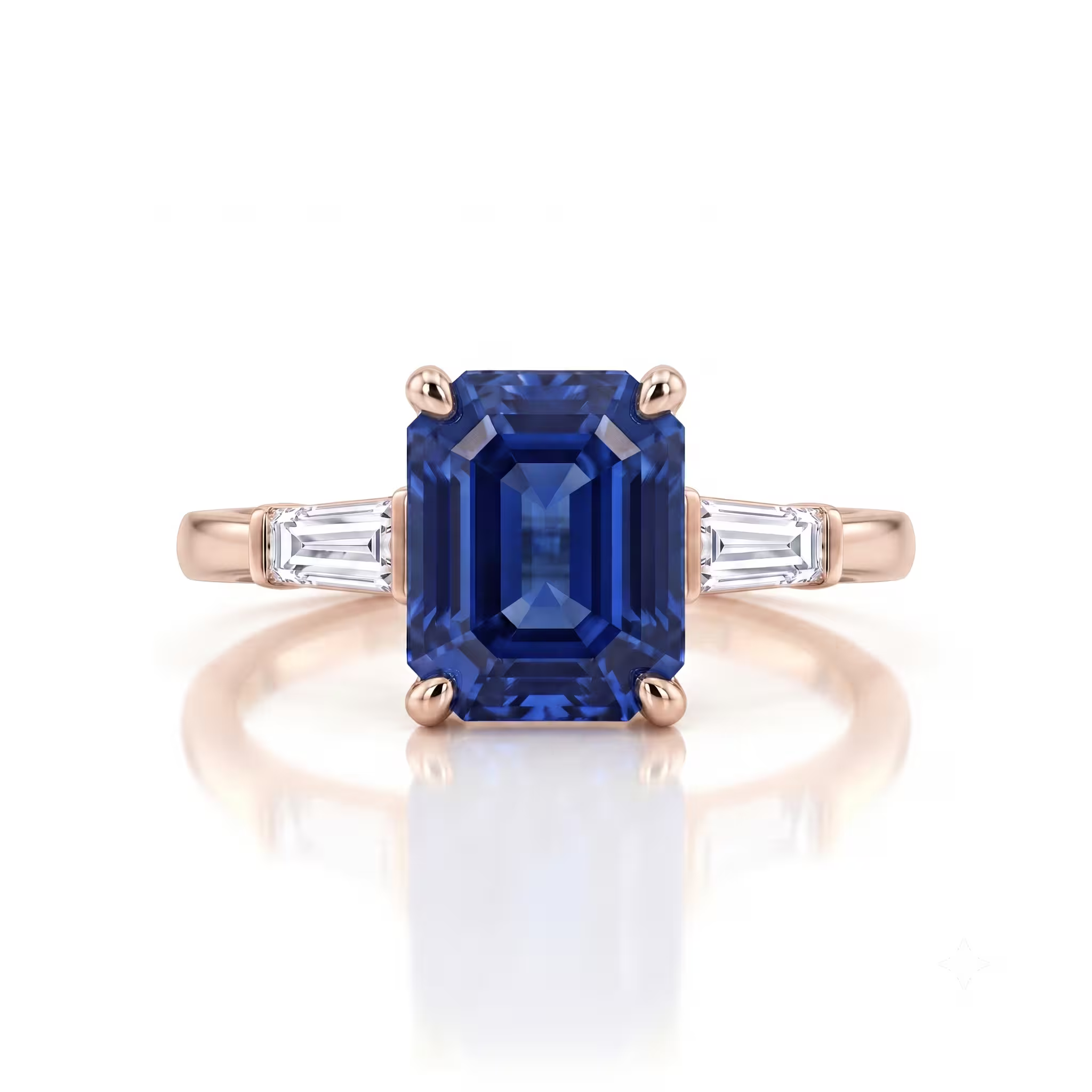 3.12ct Emerald Cut Blue Sapphire Engagement Ring - 18K Gold Chloe's Jewellers