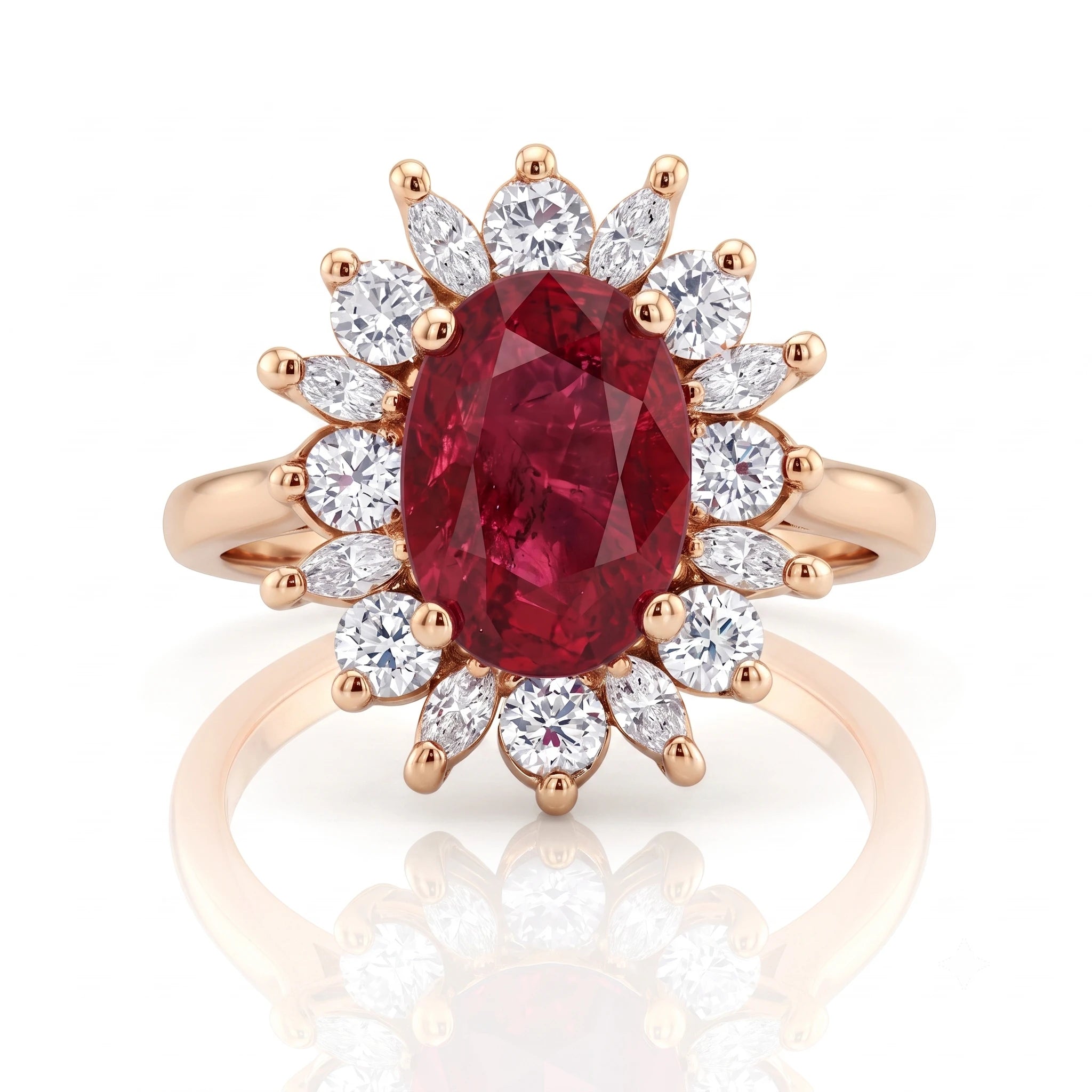 1.64ct Oval Shape Thai Ruby Halo Set Engagement Ring - Platinum