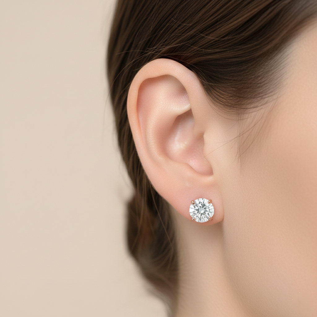 1.00ct Round Cut Lab Diamond Stud Earrings, 18ct White Gold