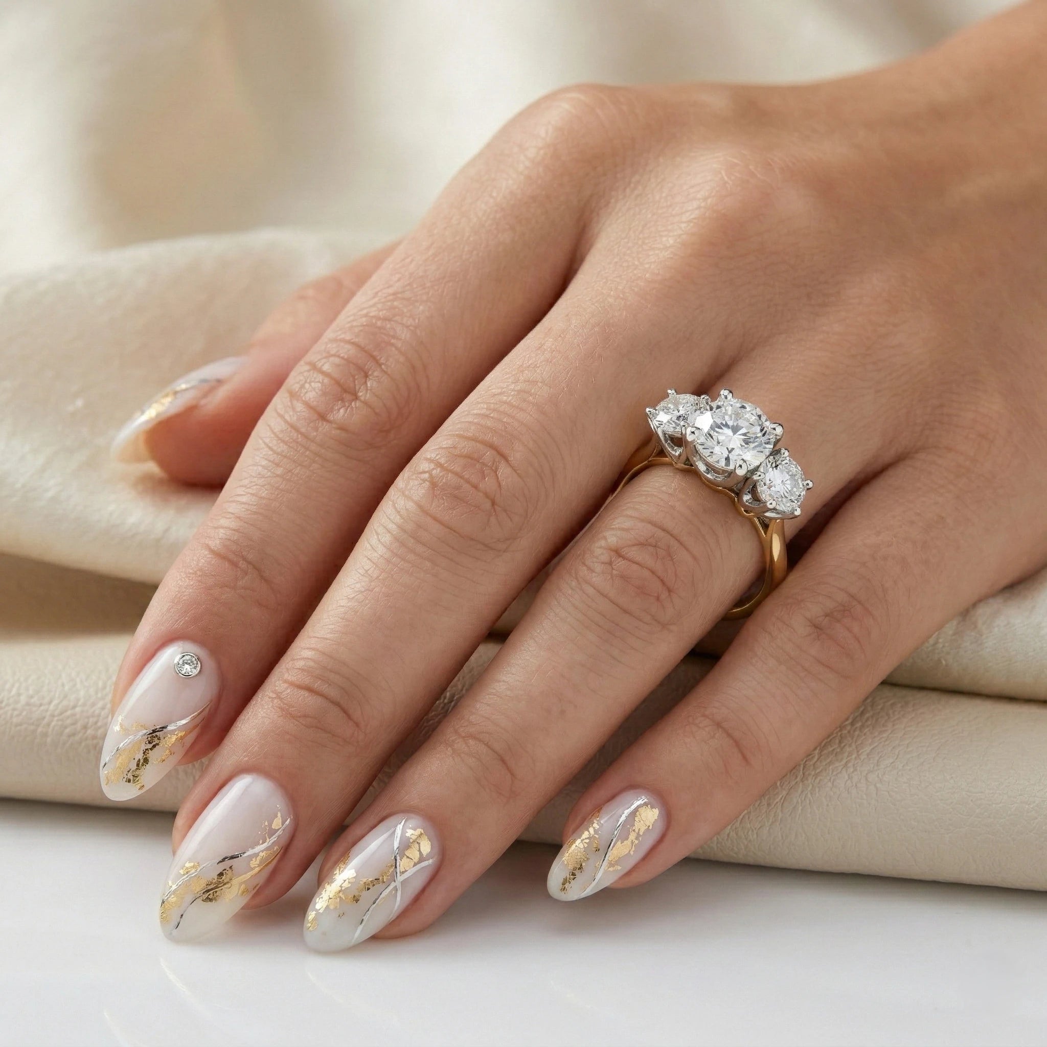 3 Stone Round Natural Diamonds Engagement Ring, GIA 2.04ct Centre Diamond Chloe's Jewellers