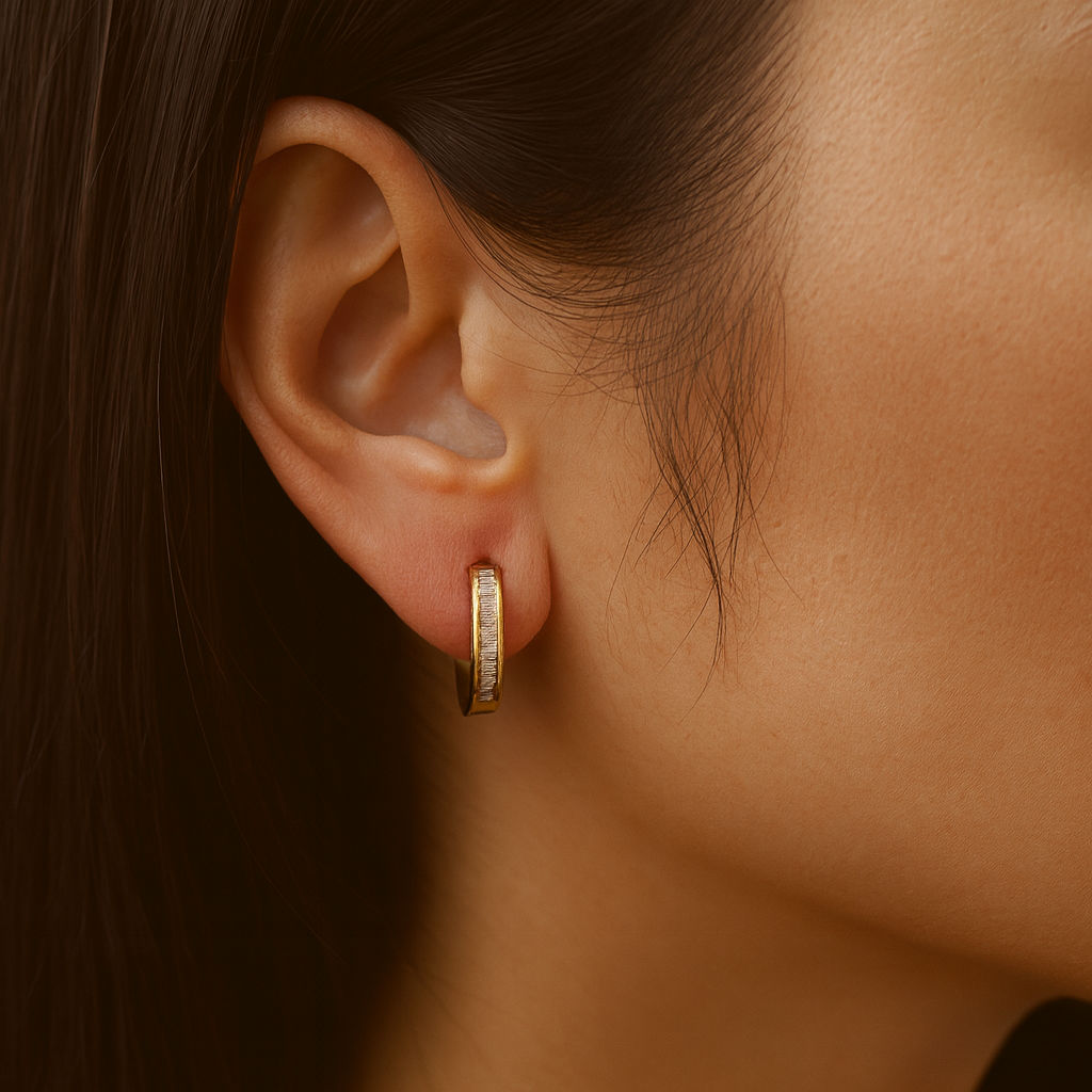 Channel Set Baguette Cut Diamond Round Hoop Earrings