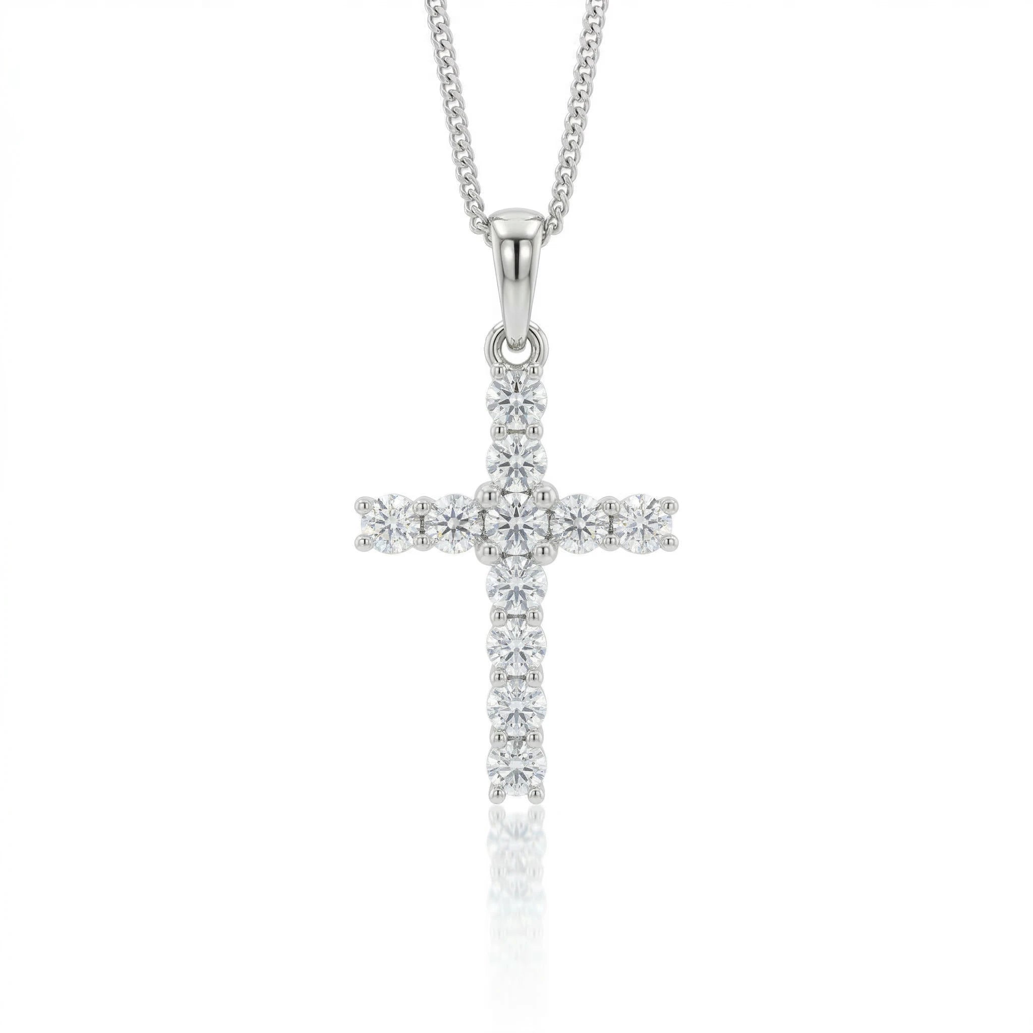 0.40ct Natural Diamond Cross Pendant Necklace in 18K White Gold
