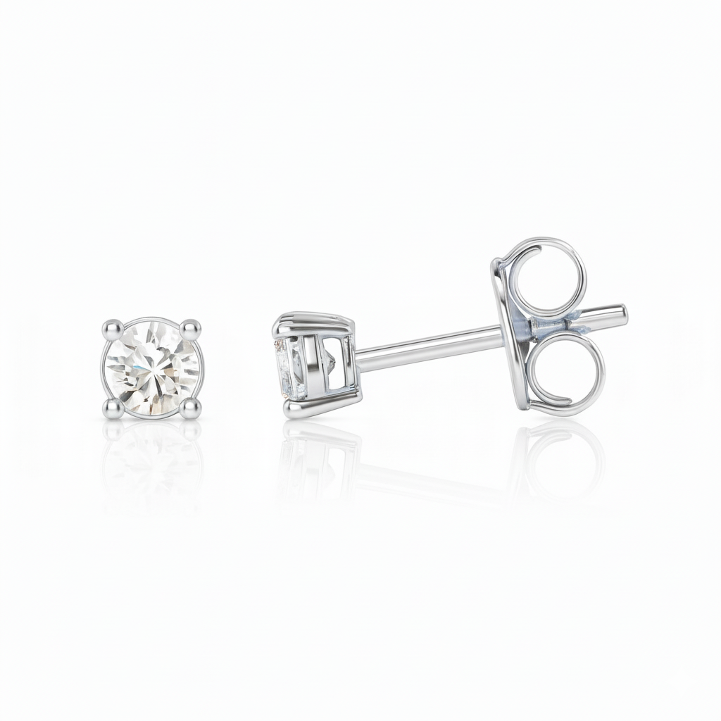 0.30ct Round Cut Natural Diamond Stud Earrings, 18ct Yellow Gold
