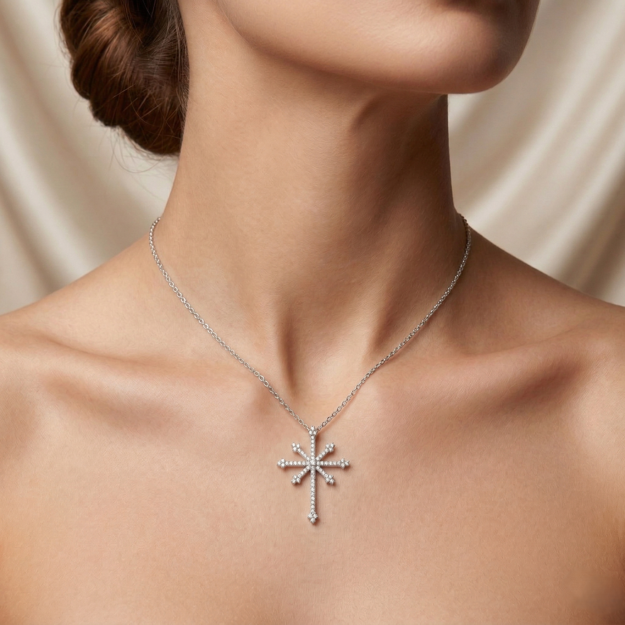 0.83ct Natural Diamond Cross Pendant Necklace in 18K White Gold Chloe's Jewellers