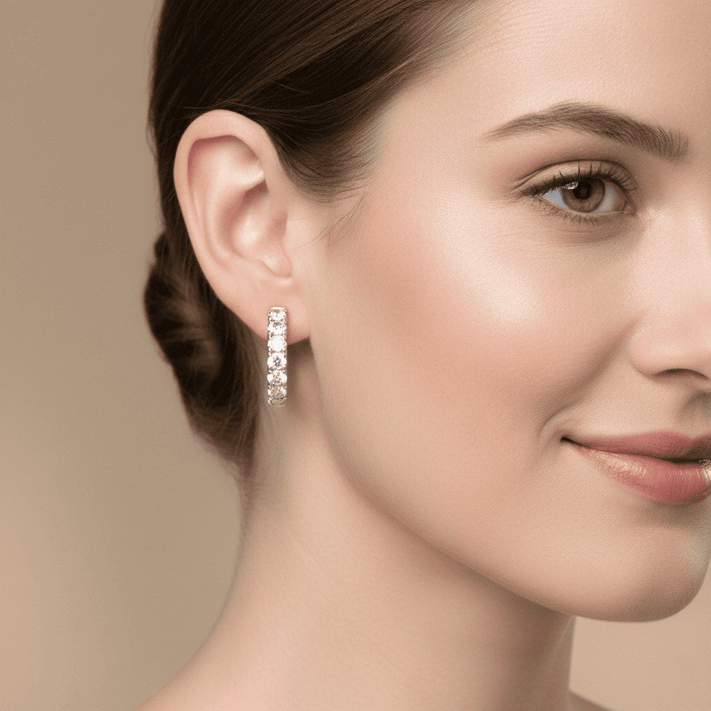 18K White Gold Brilliant Cut Diamond Round Hoop Earrings 0.48CT