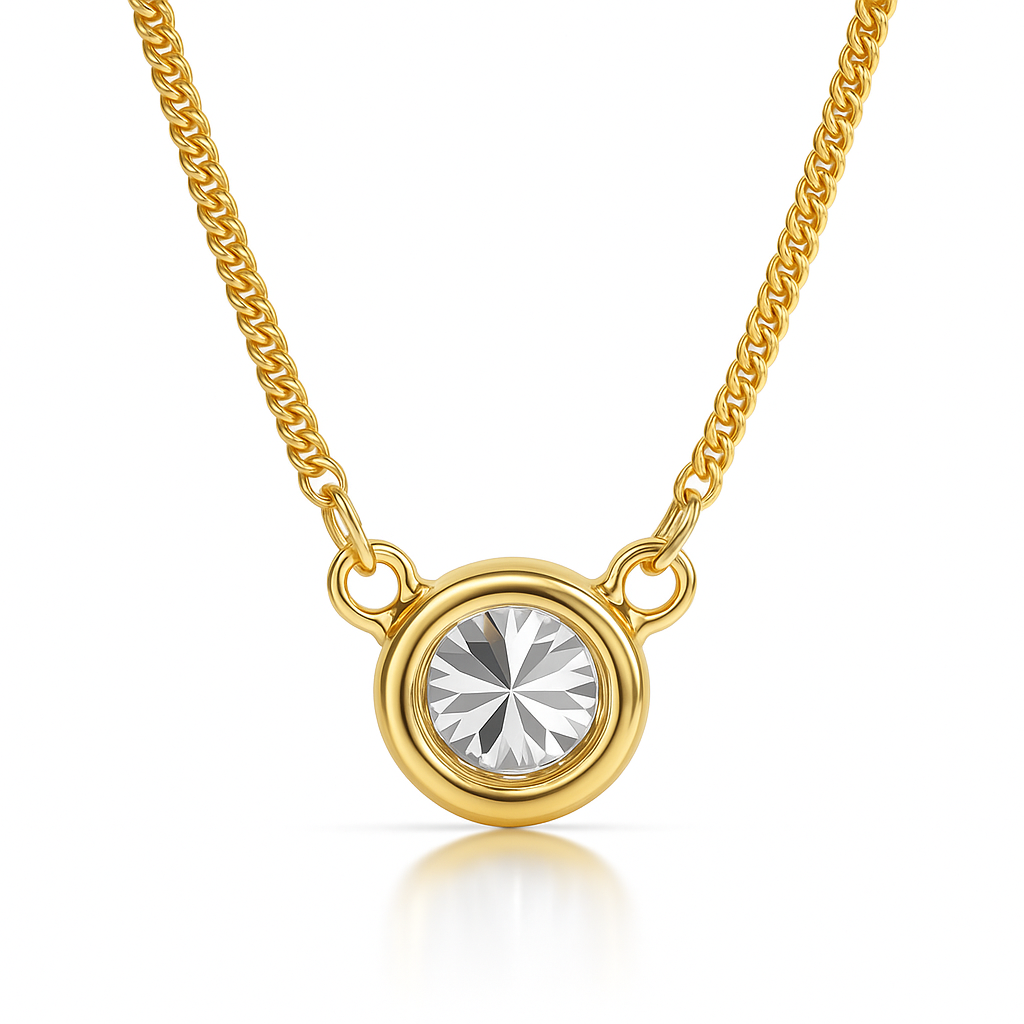 18K White Gold Round cut Natural Diamond Bezel Set Pendant Necklace 0.59CT Chloe's Jewellers