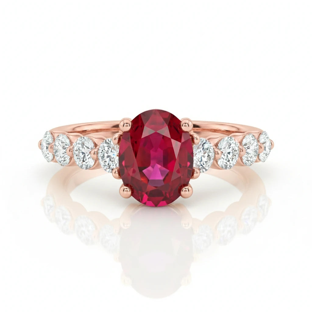 1.08ct Oval Shape Burma Ruby Engagement Ring, 18K Gold Chloe's Jewellers