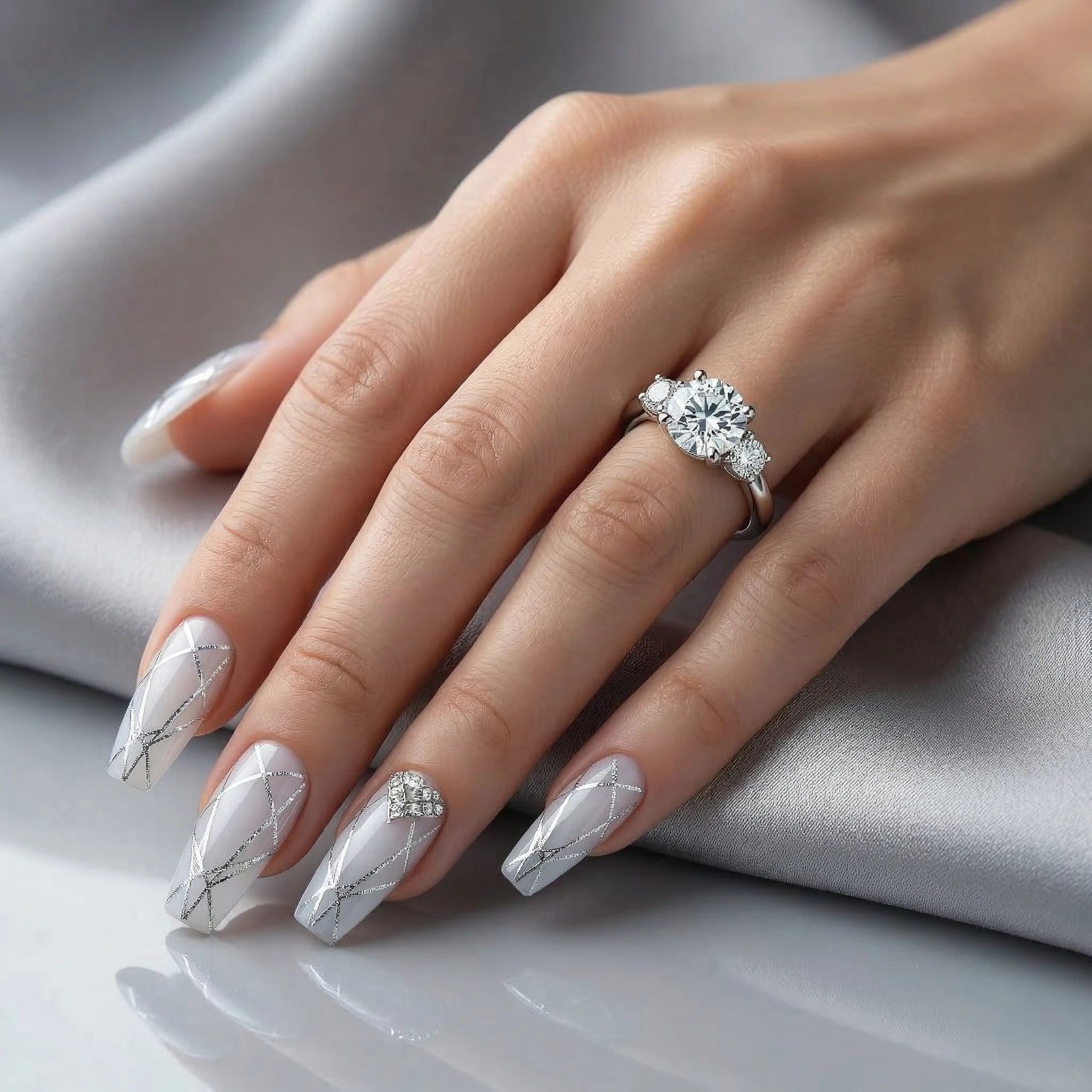 1.03ct GIA Round cut Natural Diamond Engagement Ring with 2 Side Stones